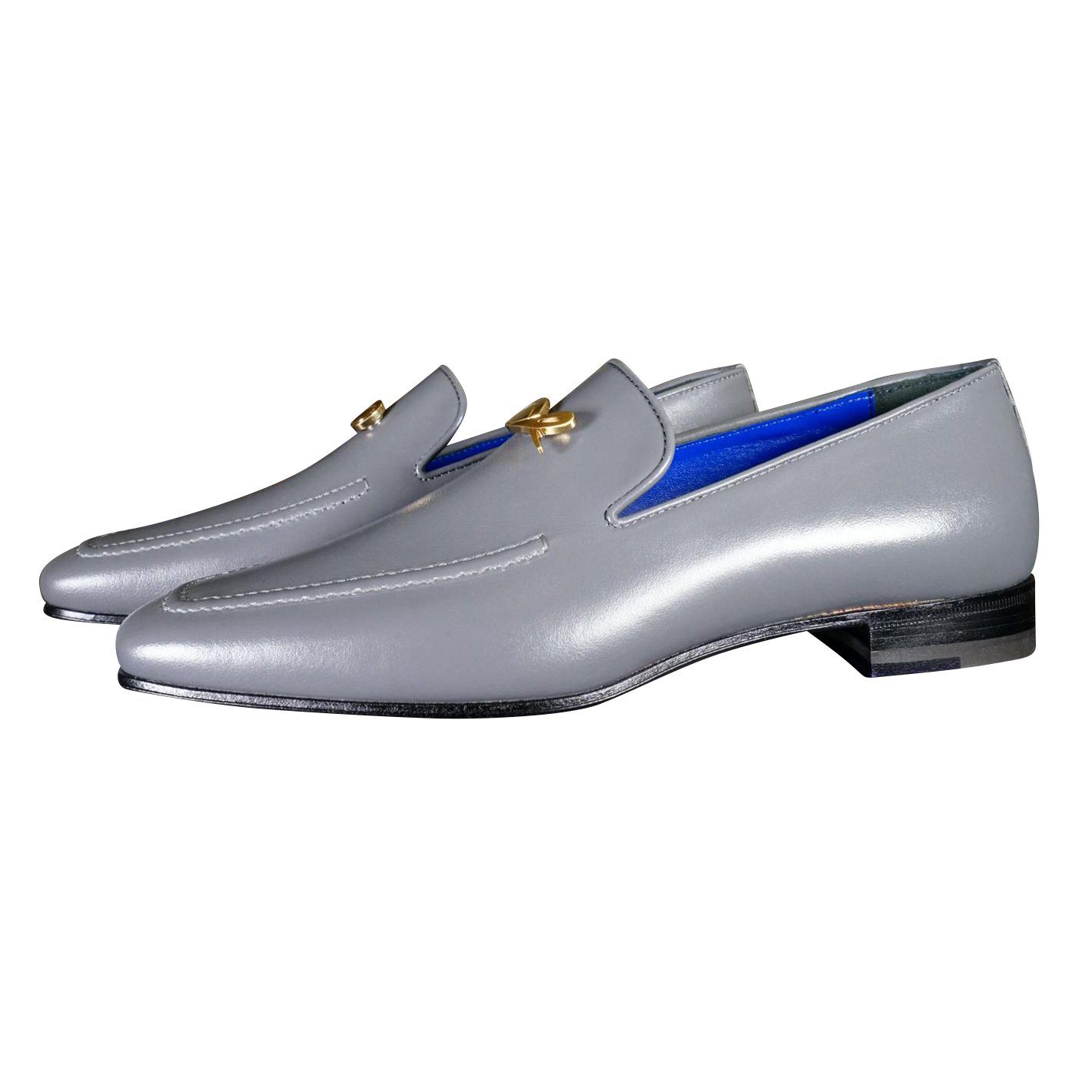 Grafite With Yellow Gold Hardware Leather Loafers
