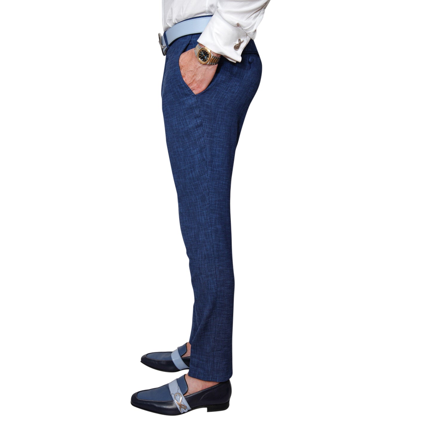 Prussian Blu Lino Tweed Trousers @ The Vault