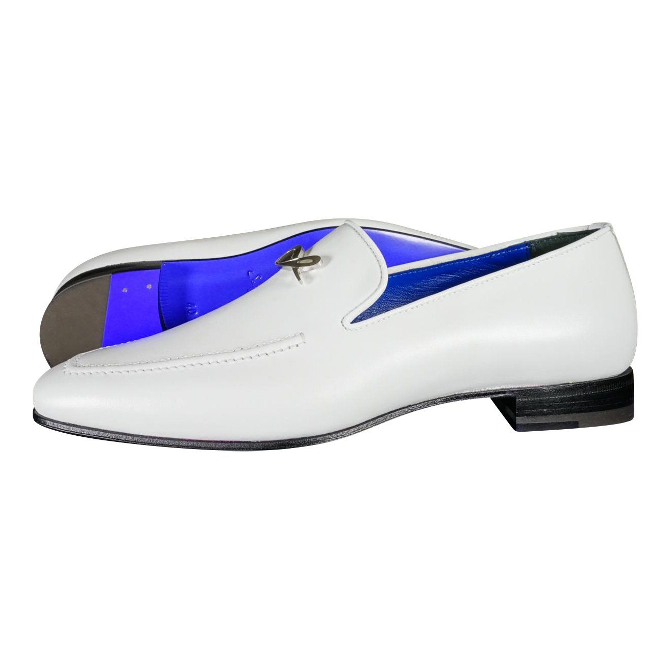 Bianco With Silver Hardware Leather Loafers