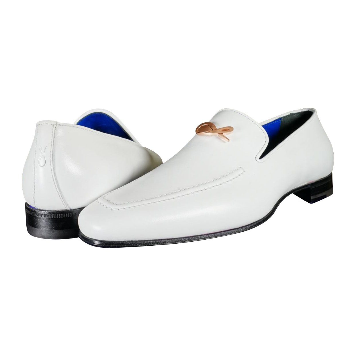 Bianco With Rose Gold Hardware Leather Loafers