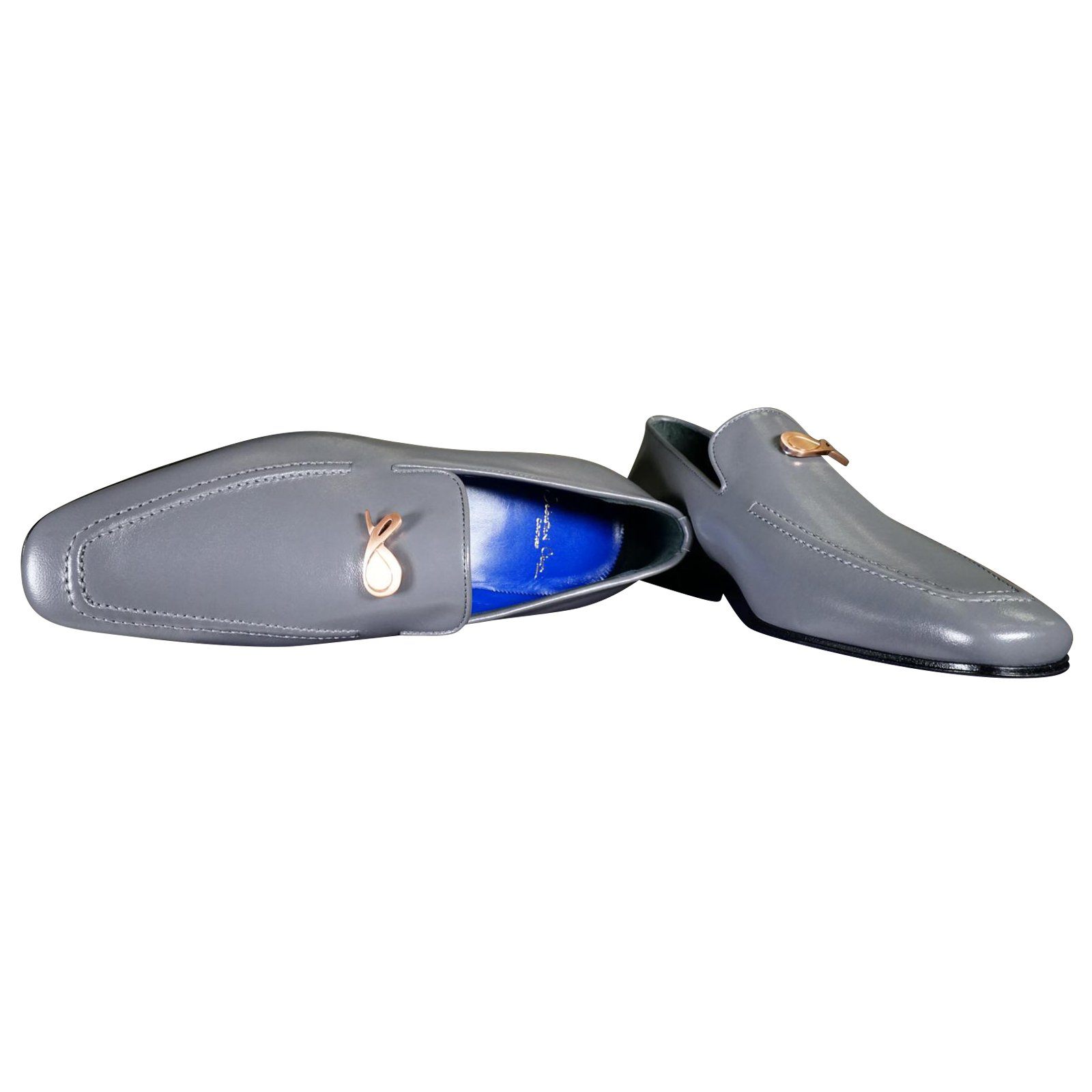 Grafite With Yellow Gold Hardware Leather Loafers