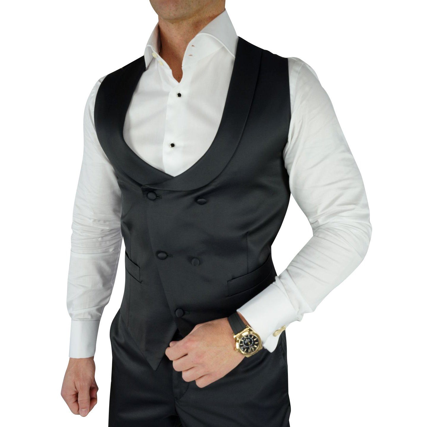 Black Evento Double Breasted Waistcoat