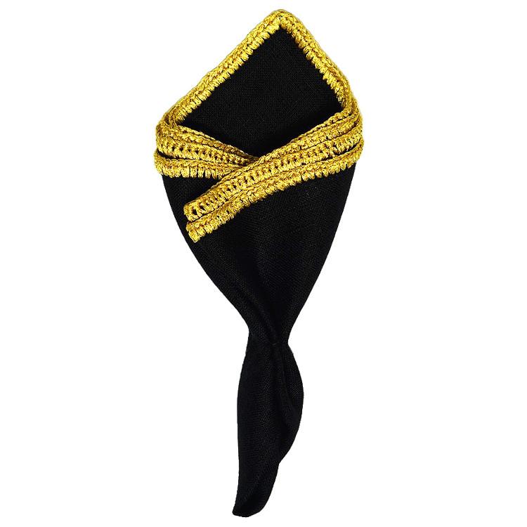 Black Raso with Yellow Gold Flake Signature Border - Sebastian Cruz Couture