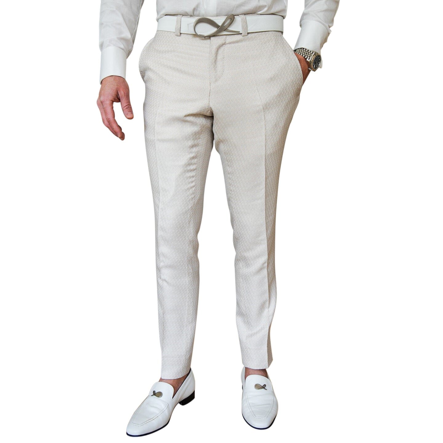 Latte Herringbone Trousers