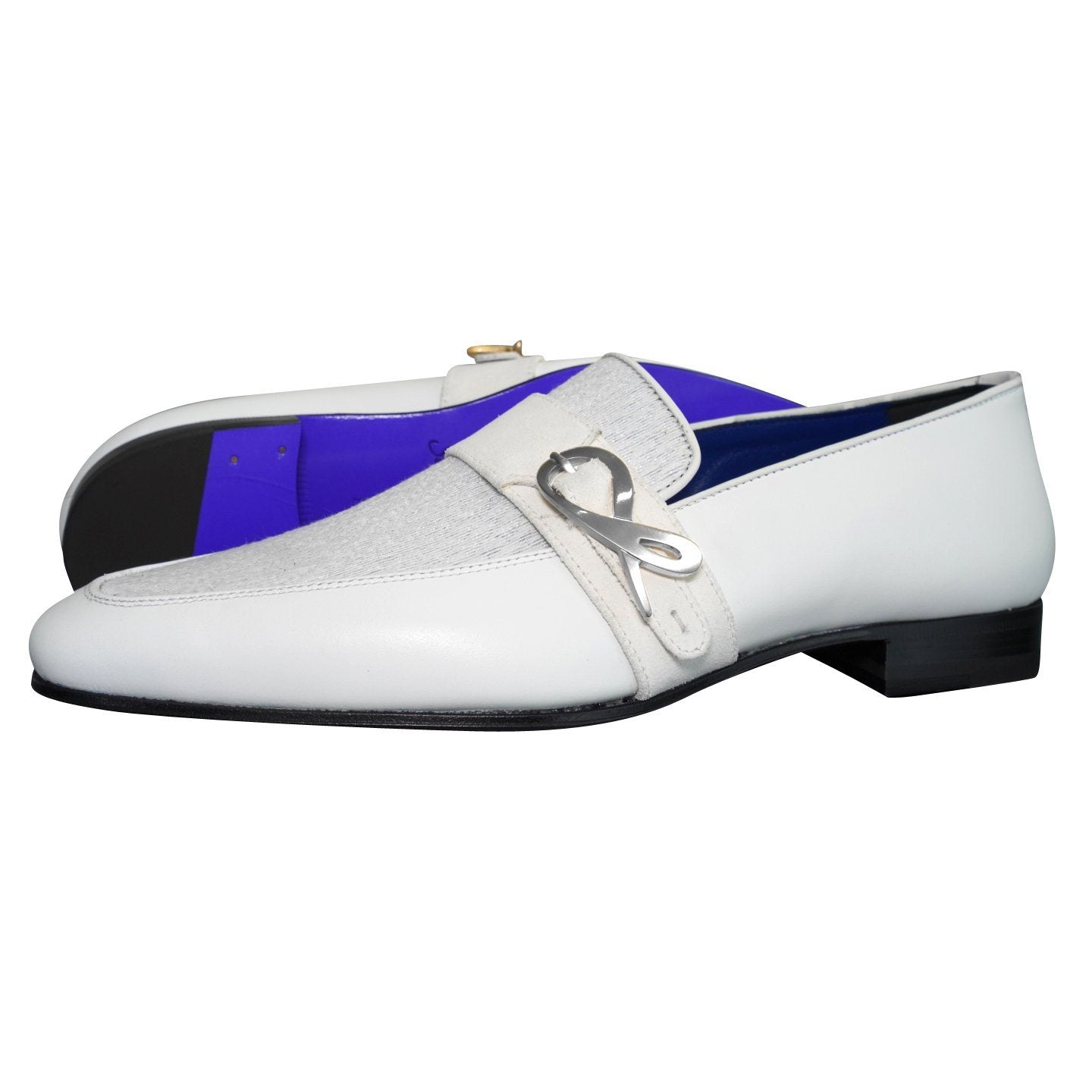 White Diamante Leather Monk Silver Loafers