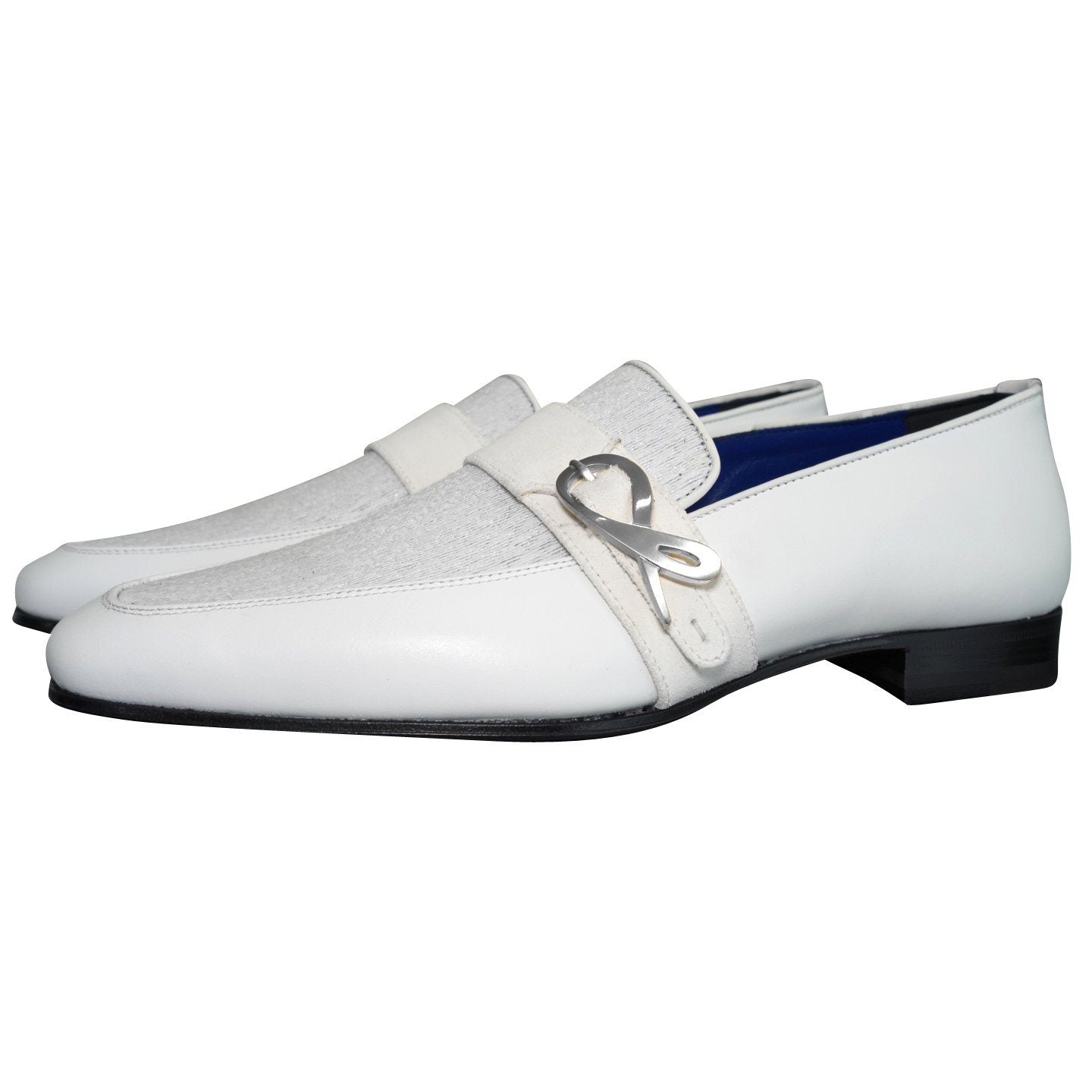 White Diamante Leather Monk Silver Loafers