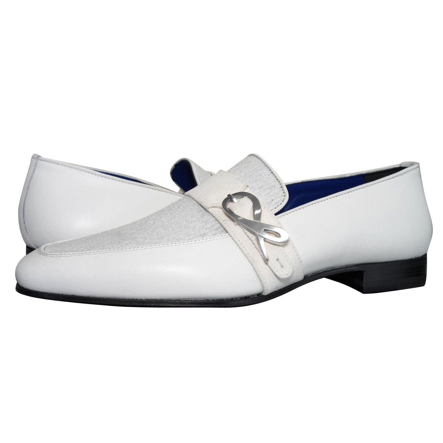 White Diamante Leather Monk Silver Loafers
