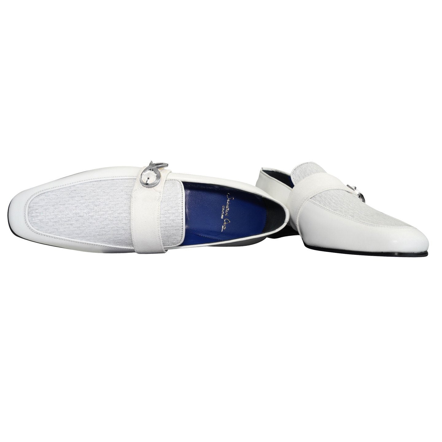 White Diamante Leather Monk Silver Loafers