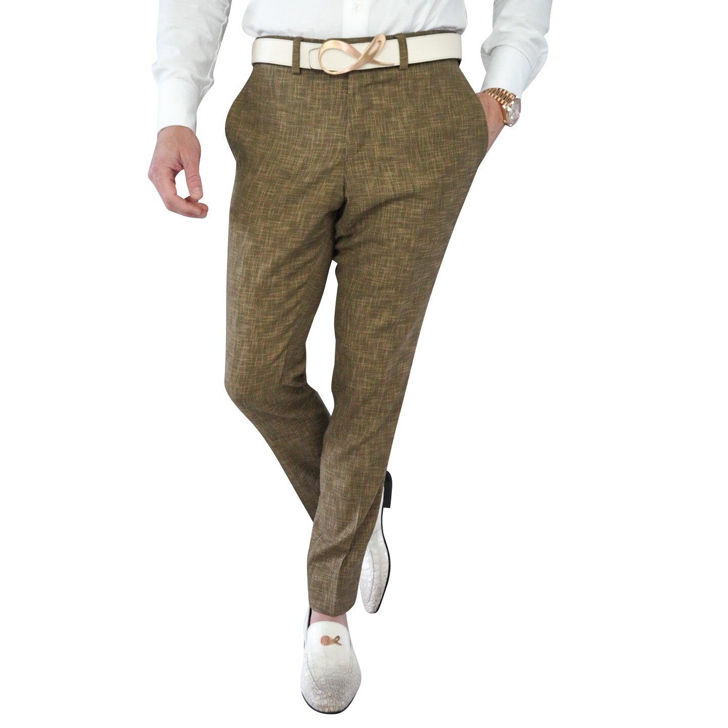 Walnut Lino Tweed Trousers