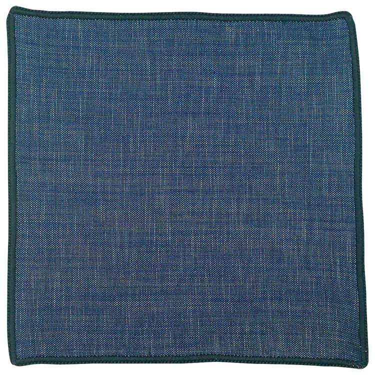 Denim Du Volte with Navy Blue Signature Border - Sebastian Cruz Couture