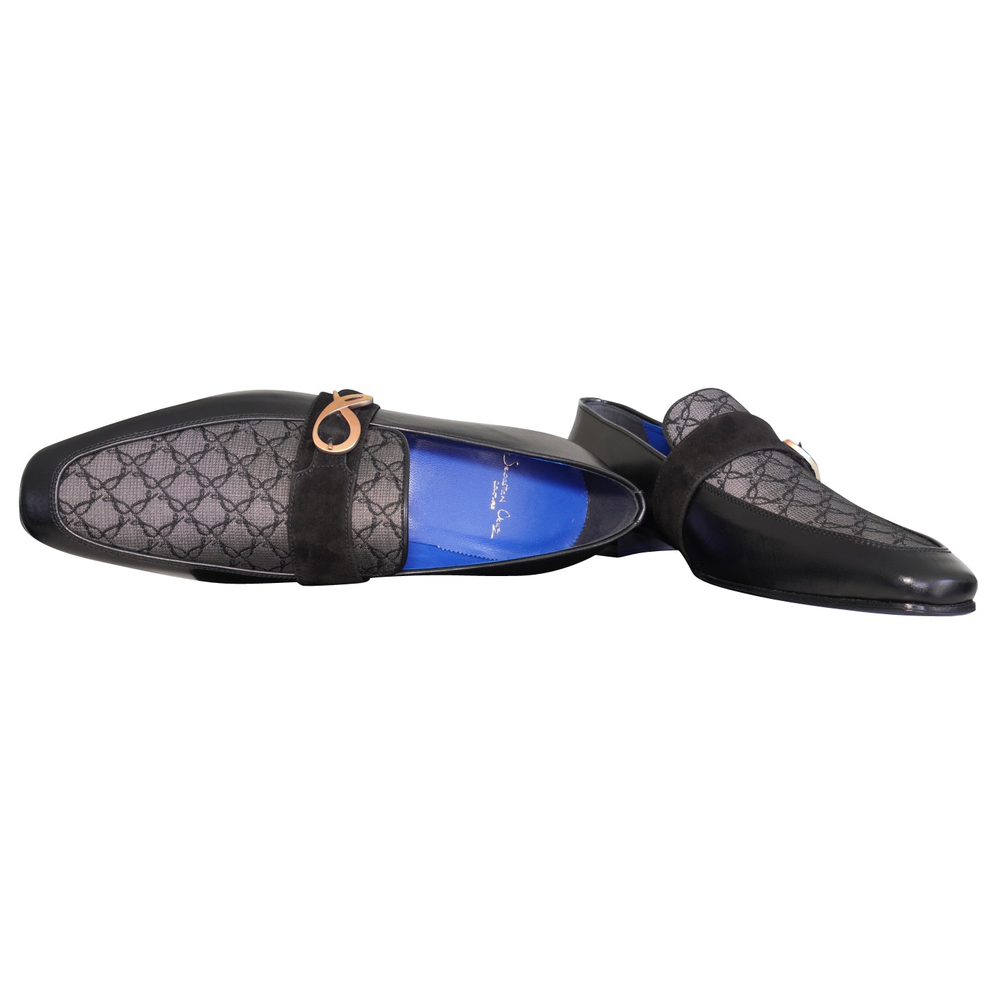 Charcoal Nero Logo Monk Loafers With Rose Gold Buckle