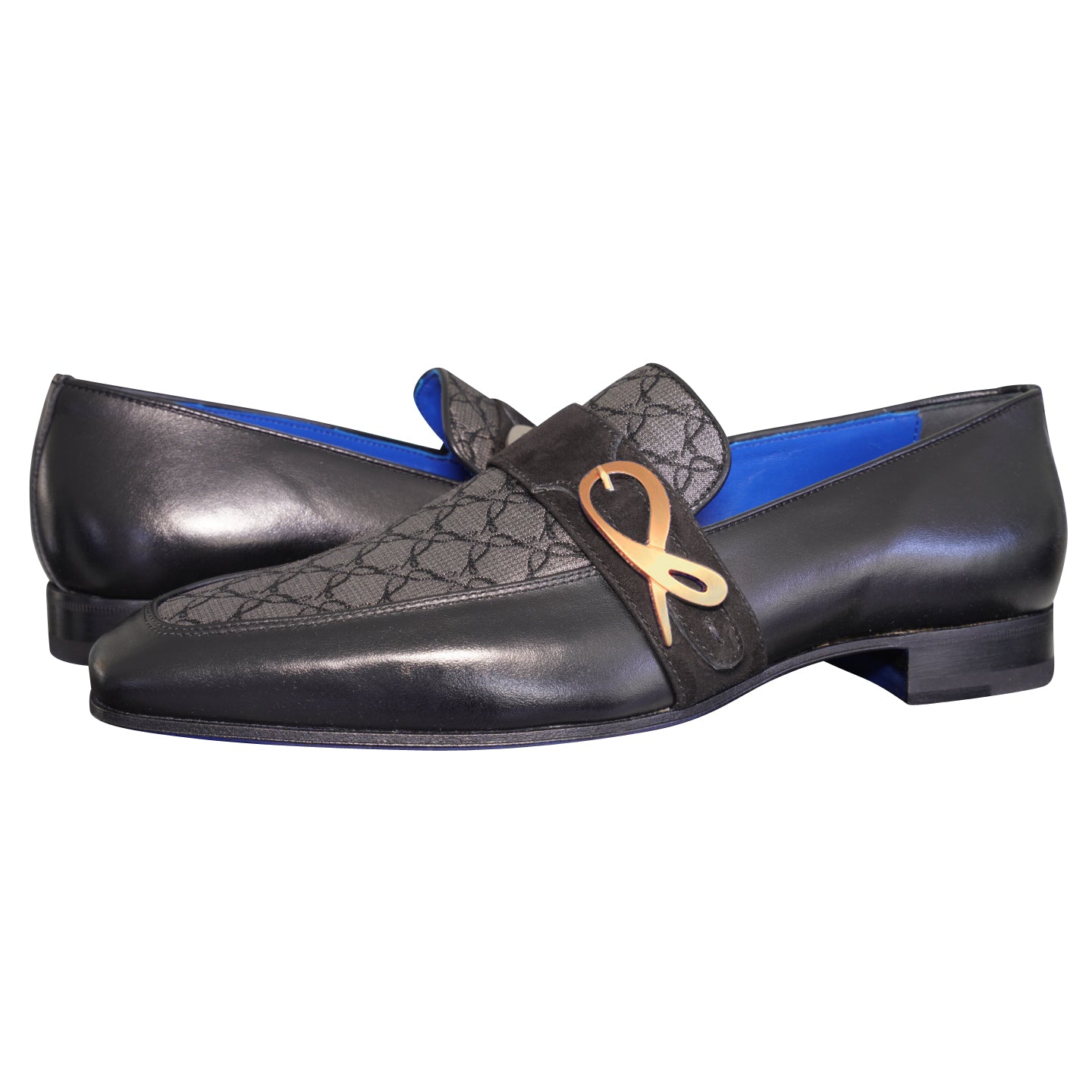 Charcoal Nero Logo Monk Loafers With Rose Gold Buckle