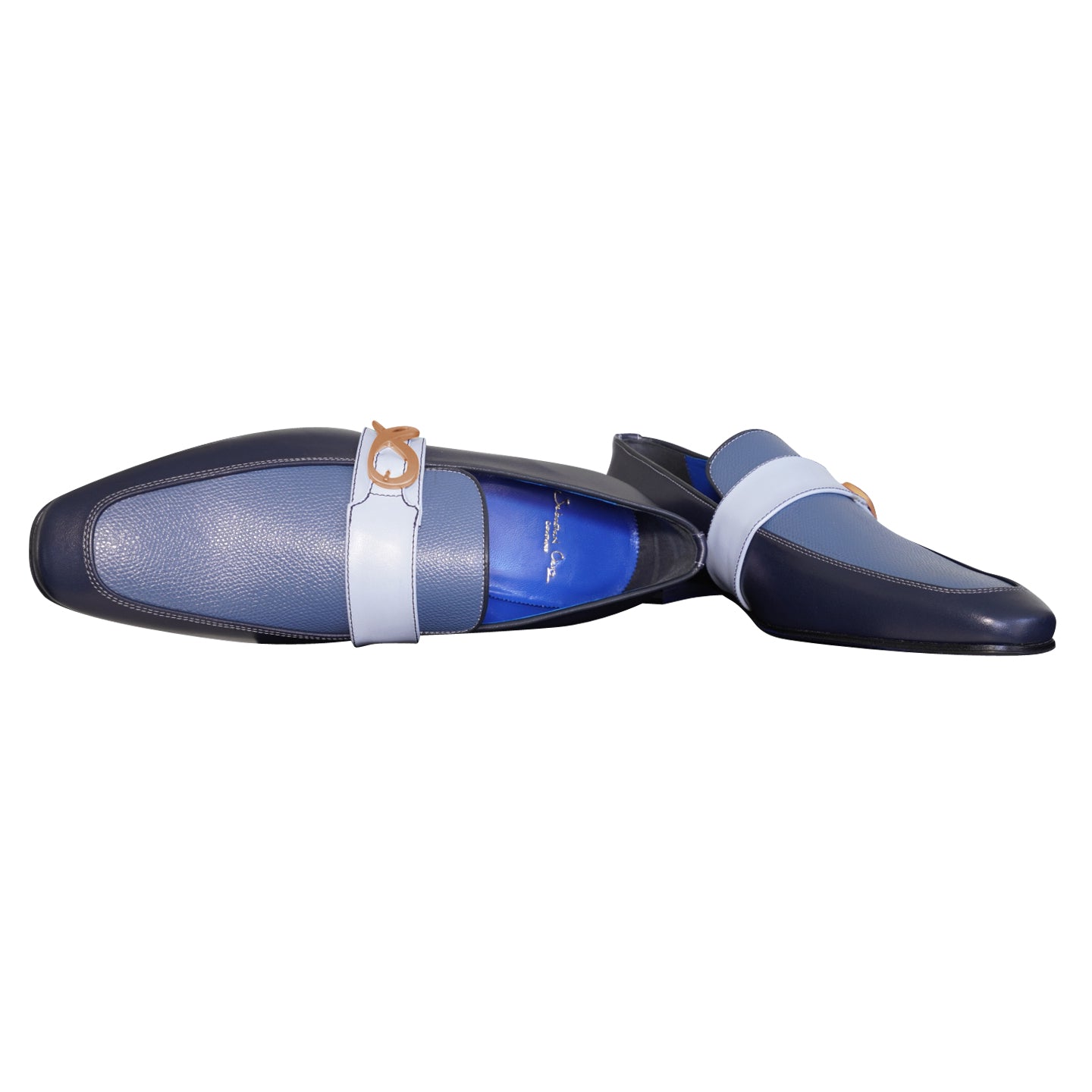 Blu Maya Leather Monk Strap loafer With Rose Gold Buckle