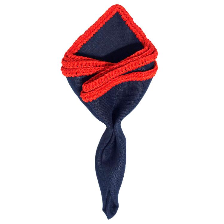 Navy Scuro with Red Signature Border - Sebastian Cruz Couture