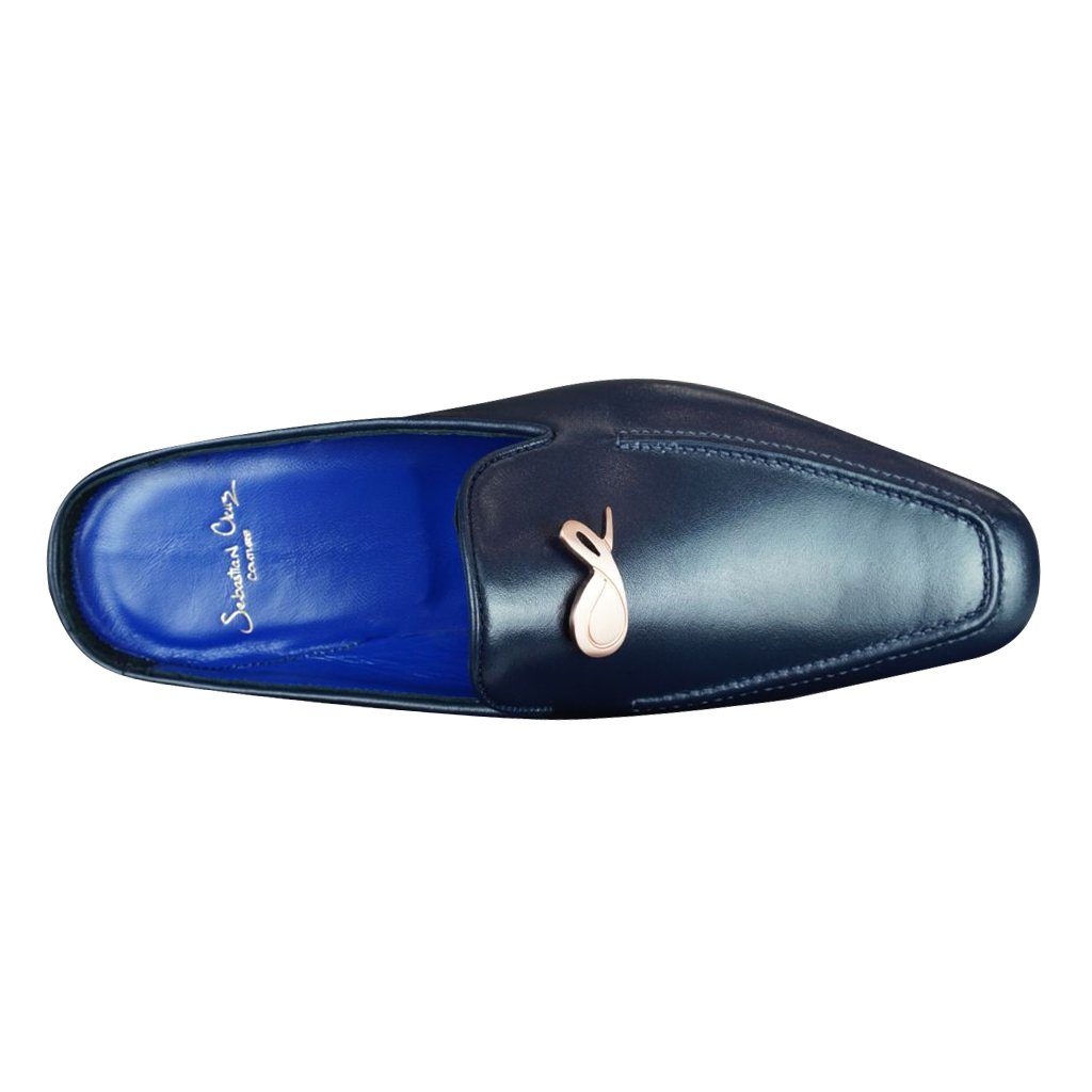 Classica Blu Mezzanotte With Rose Gold Hardware Leather Slipper