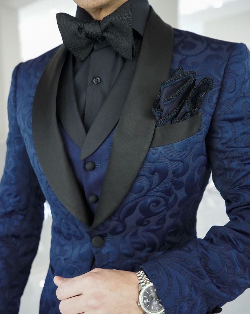Navy Blue & Black Paisley Dinner Jacket @ The Vault