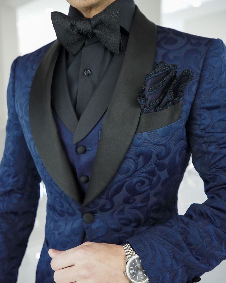 Navy Blue & Black Paisley Dinner Jacket