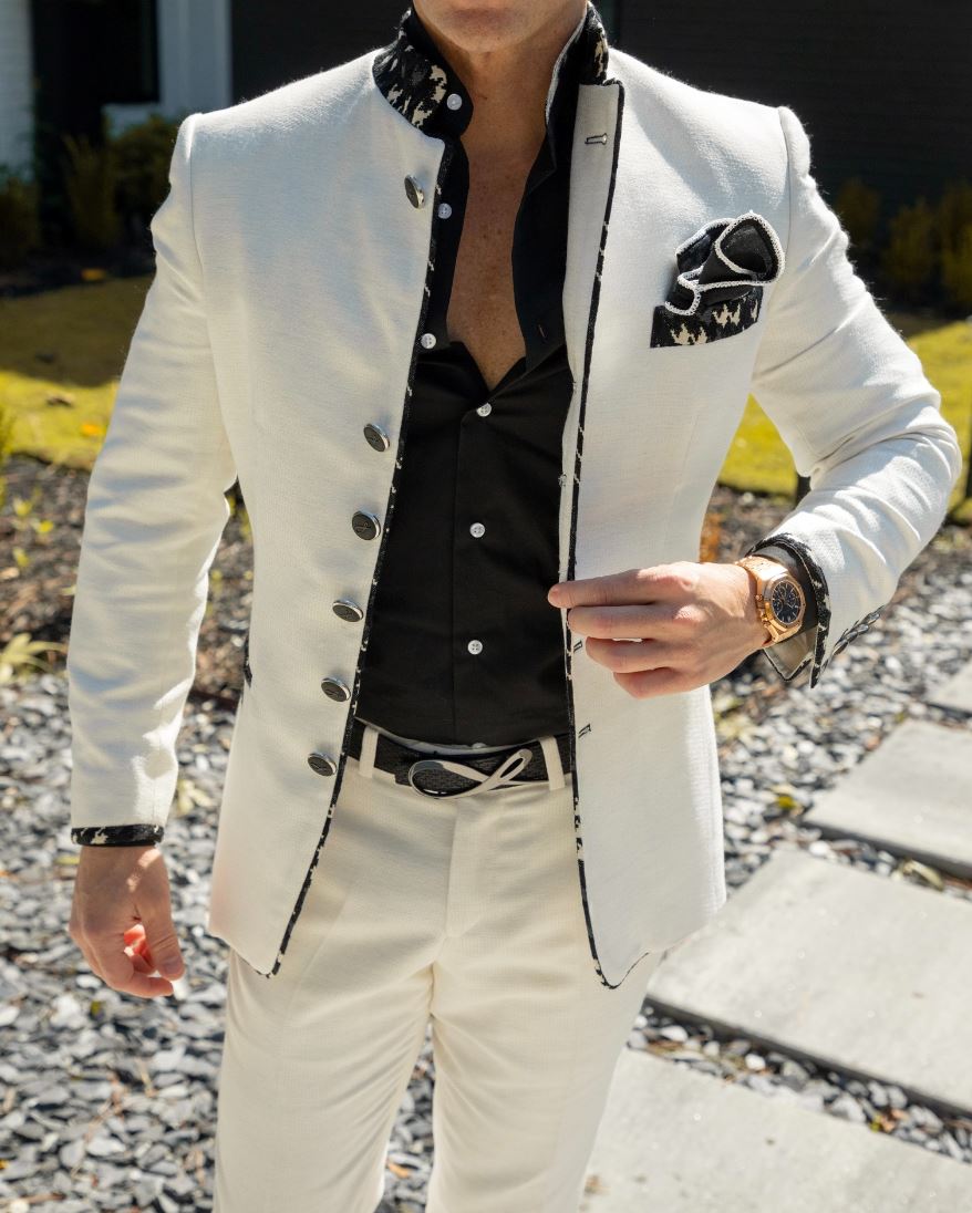 Latte Lino Houndstooth Mandani Jacket