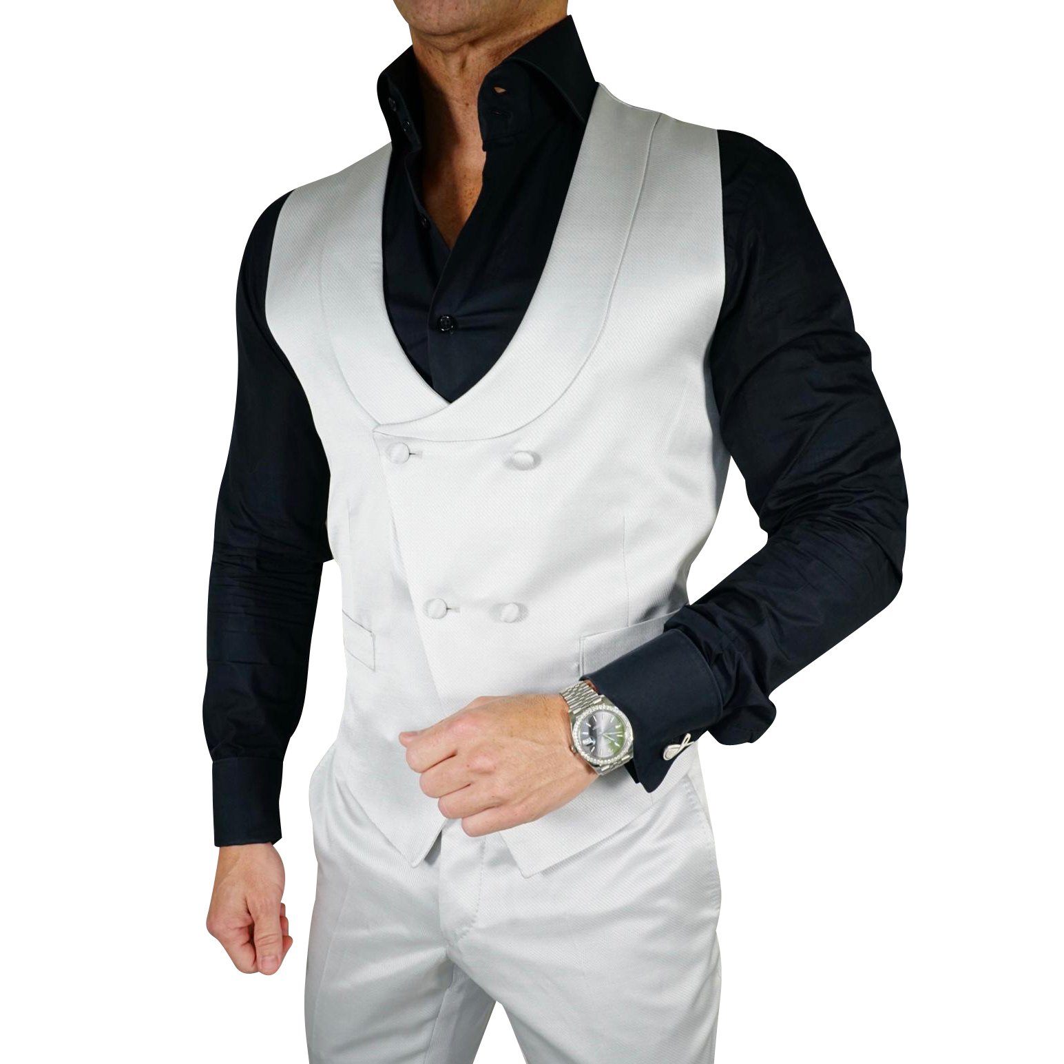 Silver Lucentezza Double Breasted Waistcoat