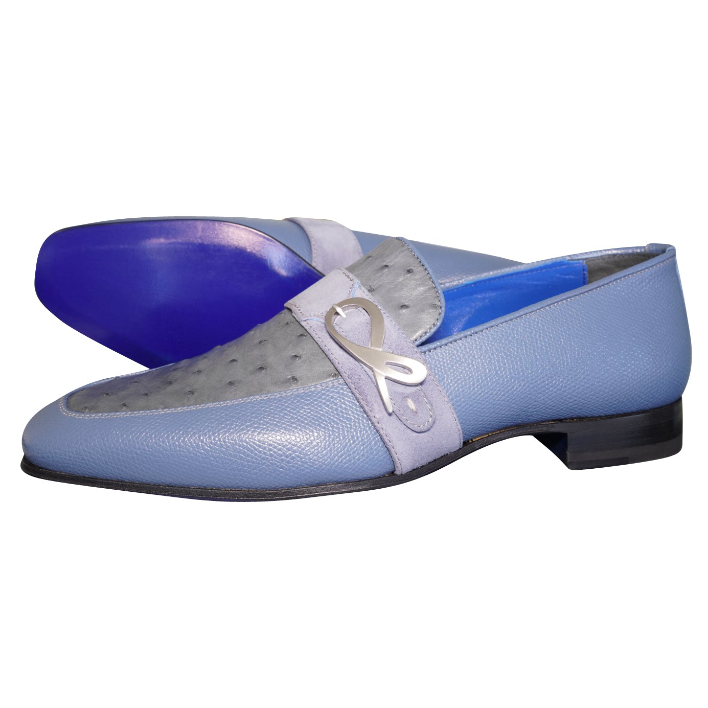 silver and blue dress shoes Evening Gown Navy And Silver Shoes Silver Blue Formal Heels WA011 Shiny Blue Silk Fabric Sexy High