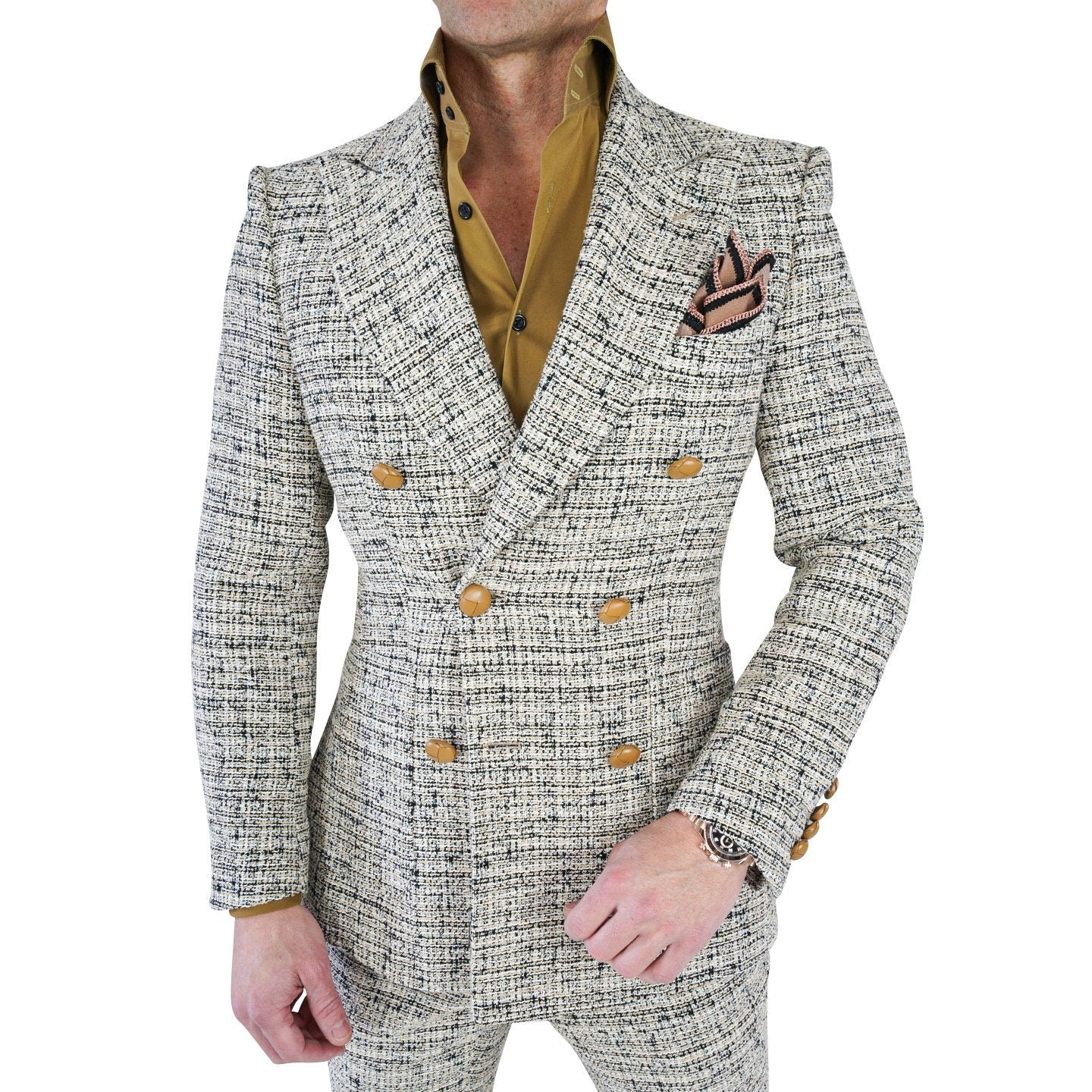 Mens double breasted tweed coat sales