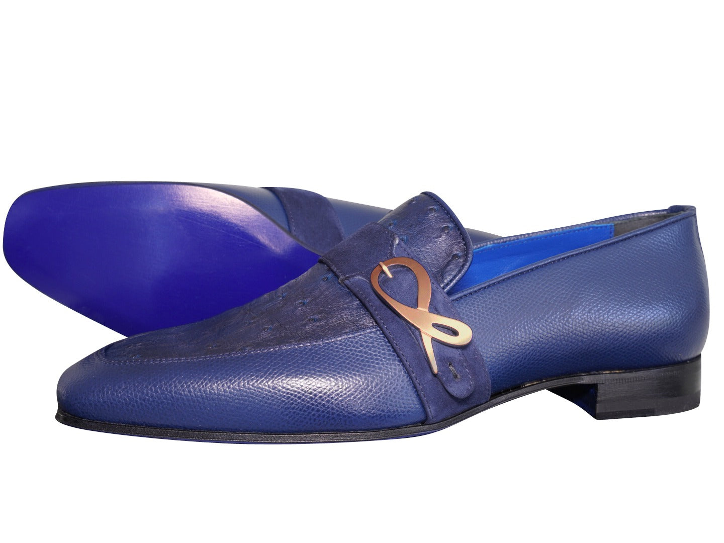 Indigo Ostrich Monk Rose Gold Loafer 43