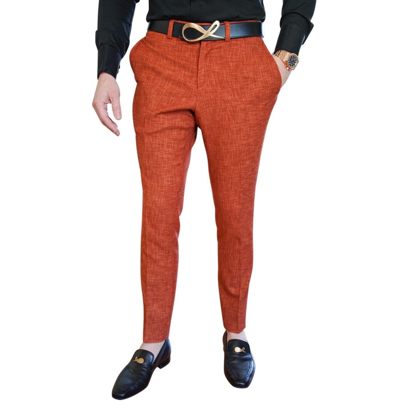 Brick Lino Tweed Trousers