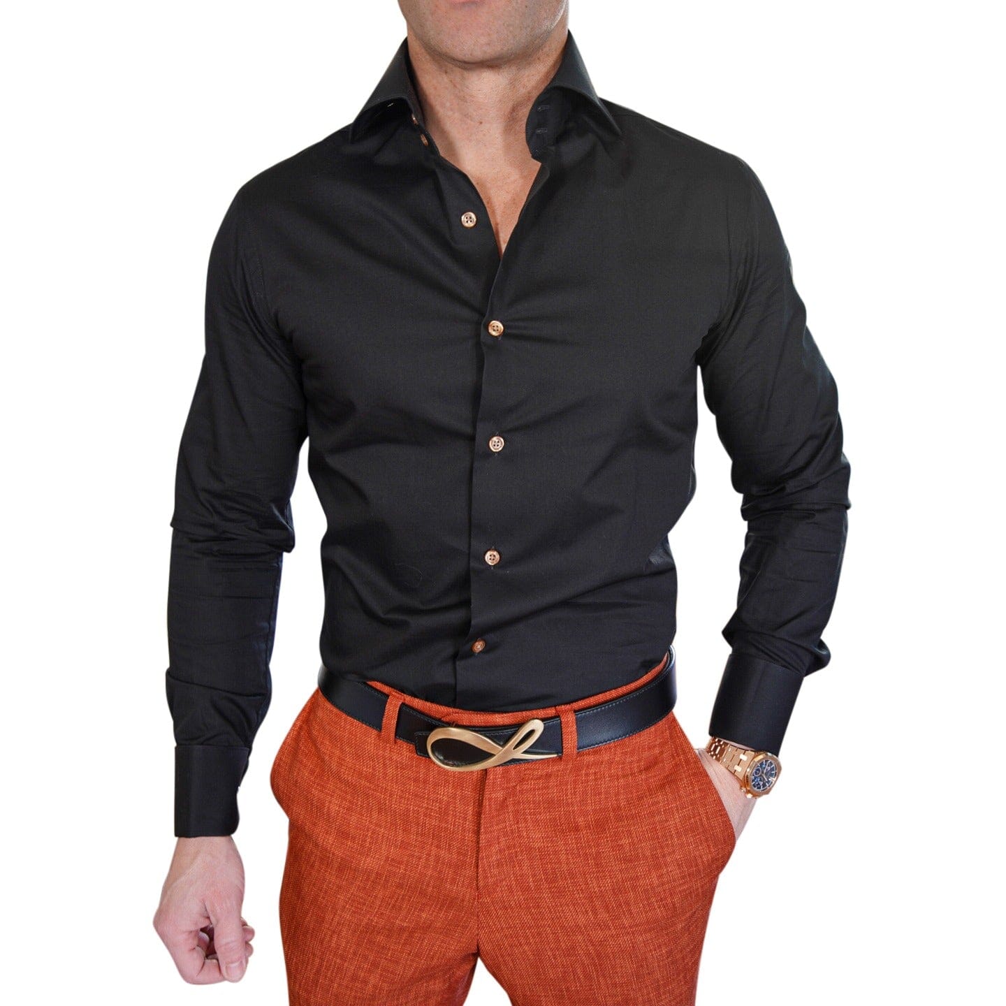 green emerald velvet dress Dress Shirt in Black with Stretch by Alain Dupetit main image 1