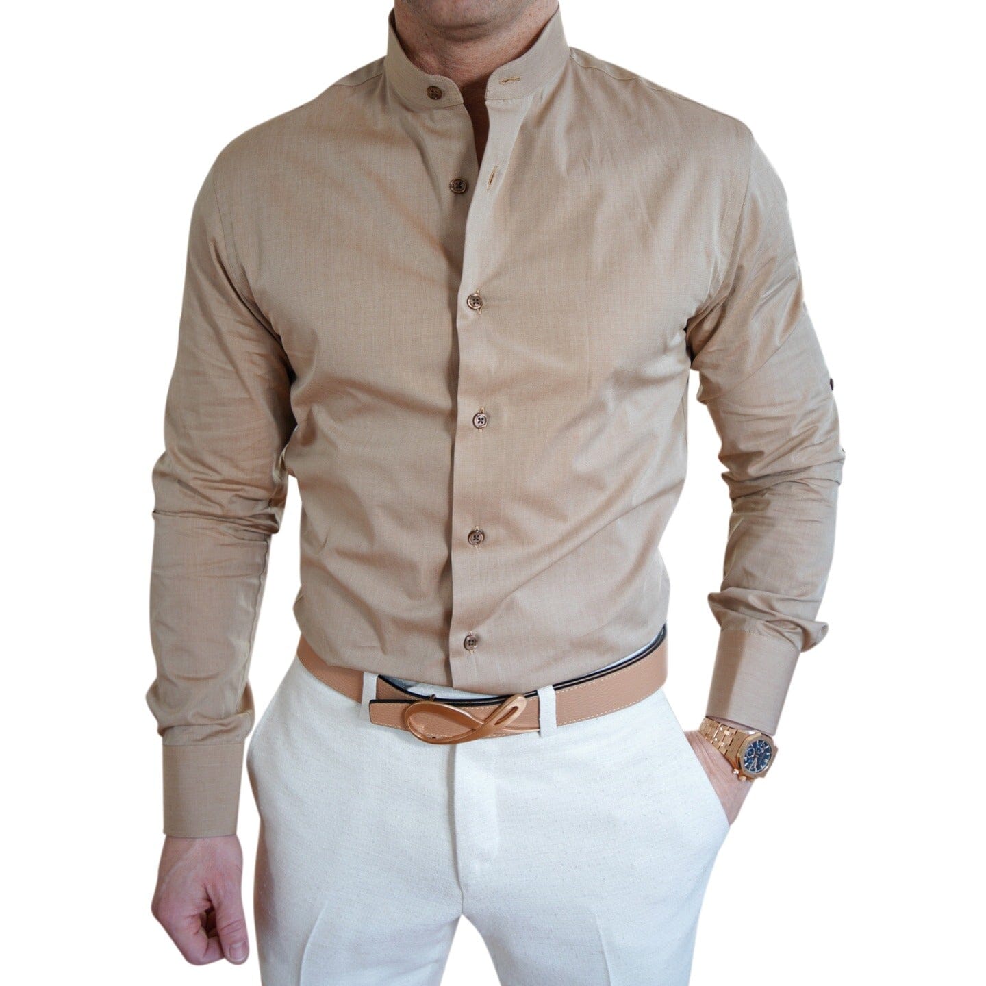 Sand Mandarin Dress Shirt
