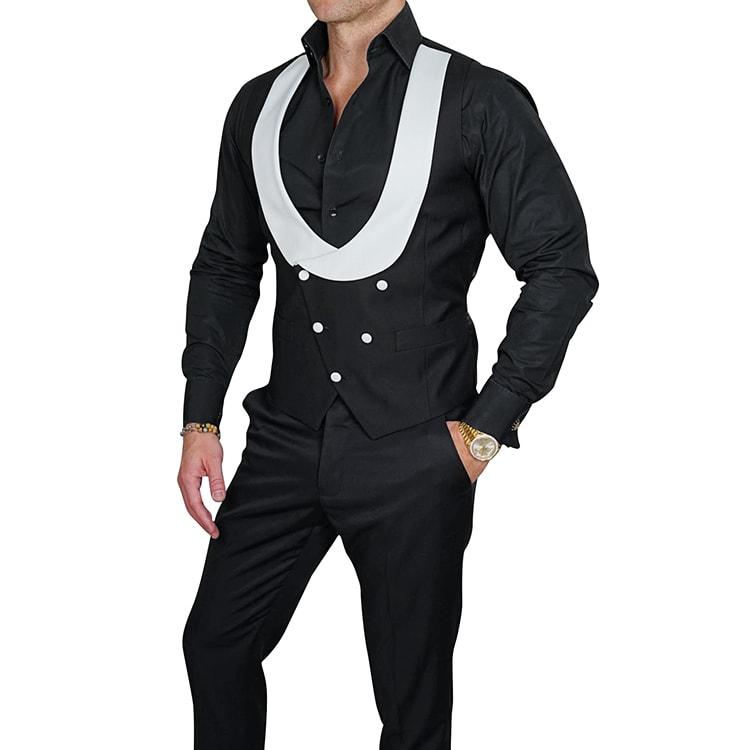 Black White Double Breasted Waistcoat