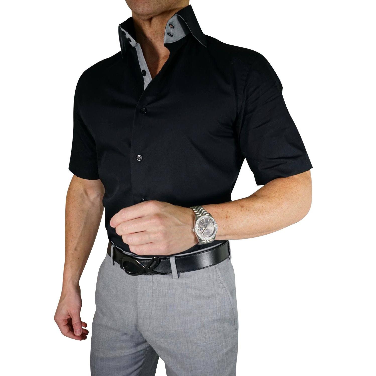 button down short sleeve dress shirts for men Solid White Mens Short Sleeve Button up Shirts