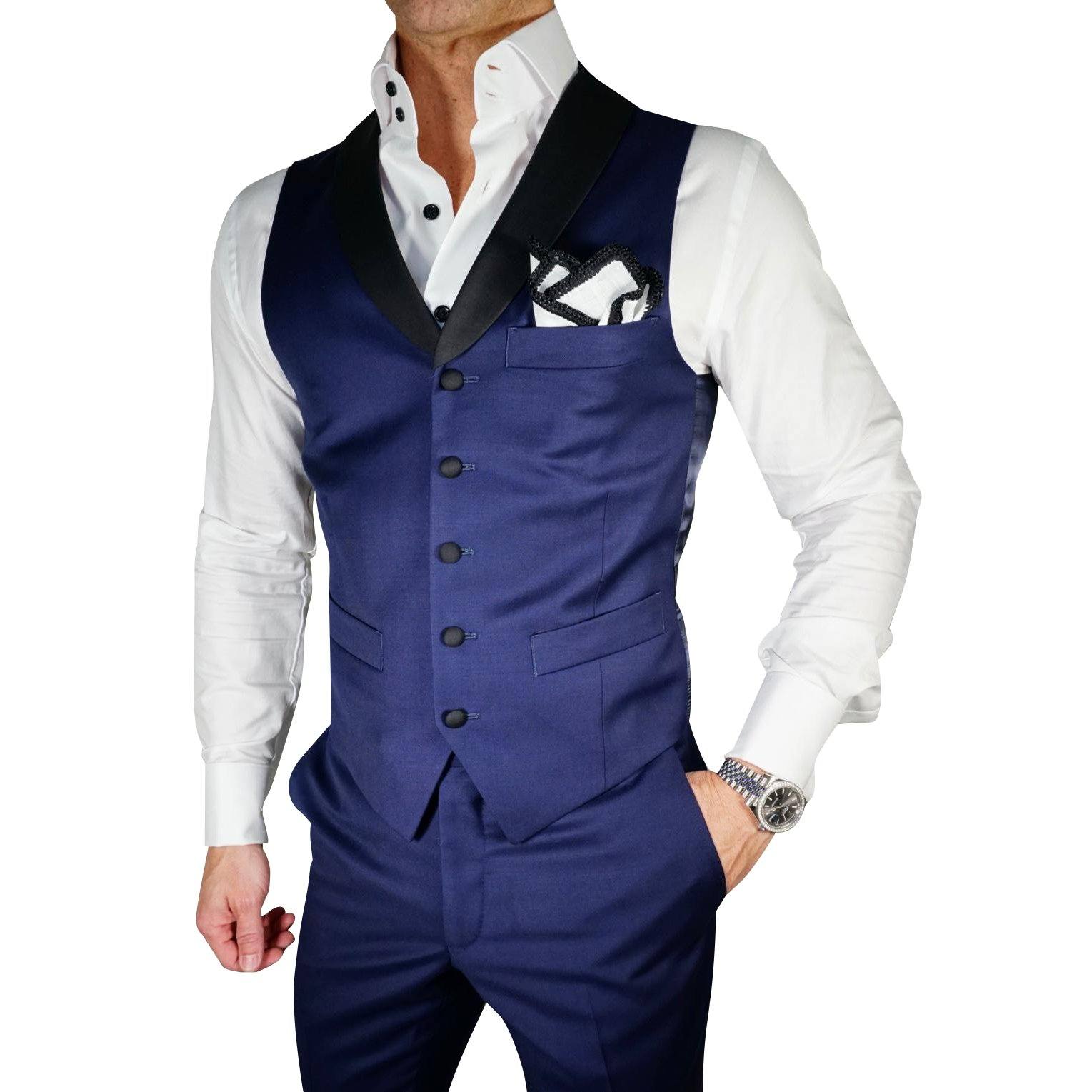 blue dress shirt black vest Navy Suit with Black Sweater Vest and Blue Shirt