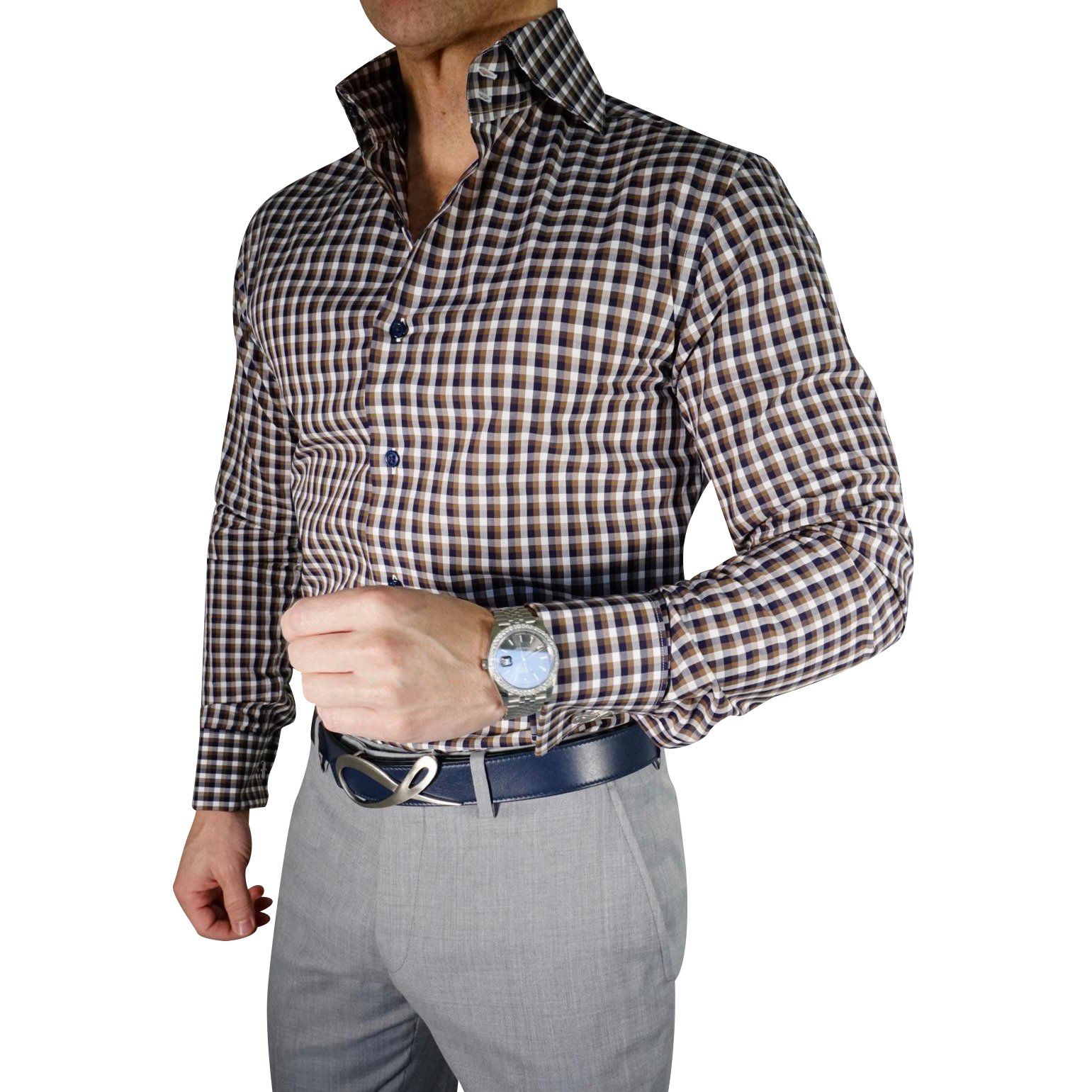 Navy Mocha Gingham Dress Shirt @ The Vault