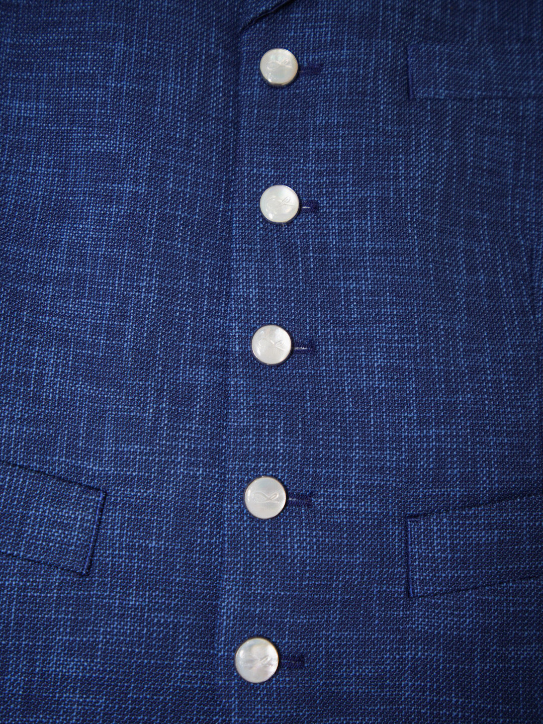 Prussian Blu Lino Tweed Ciottoli Waistcoat @ The Vault