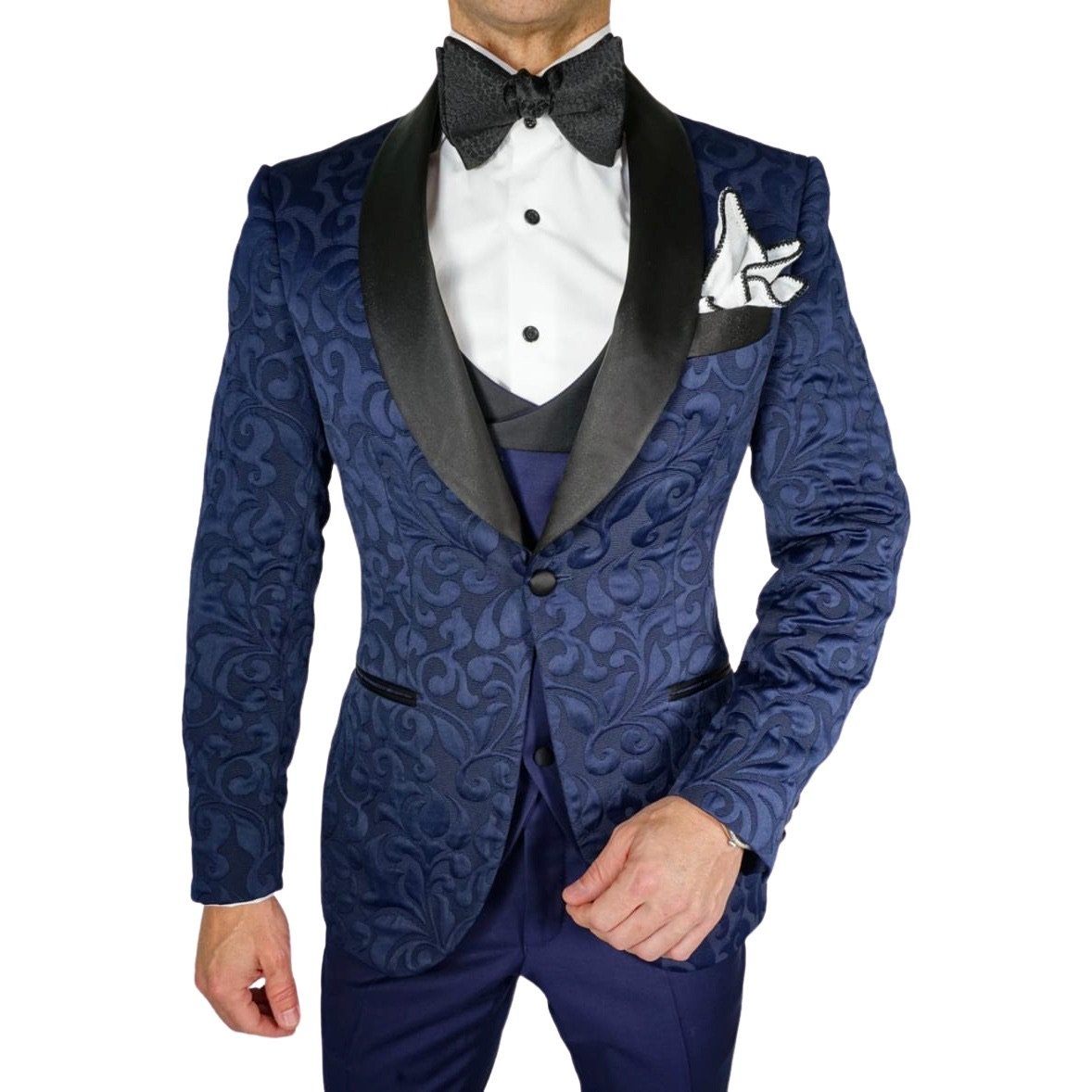 Navy Blue & Black Paisley Dinner Jacket @ The Vault
