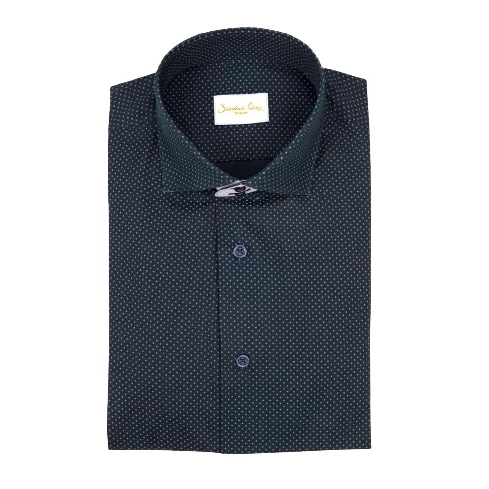 Navy Diamond Pindot Short Sleeve Shirt