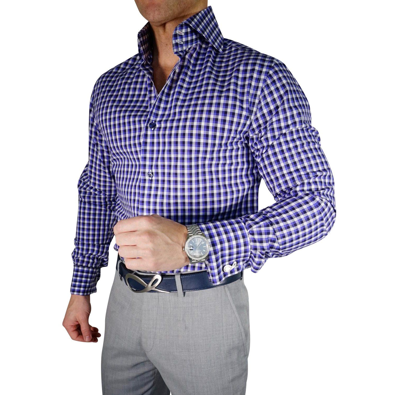 sapphire dress shirt Navy Sapphire Gingham Dress Shirt 20.5 / 36/37