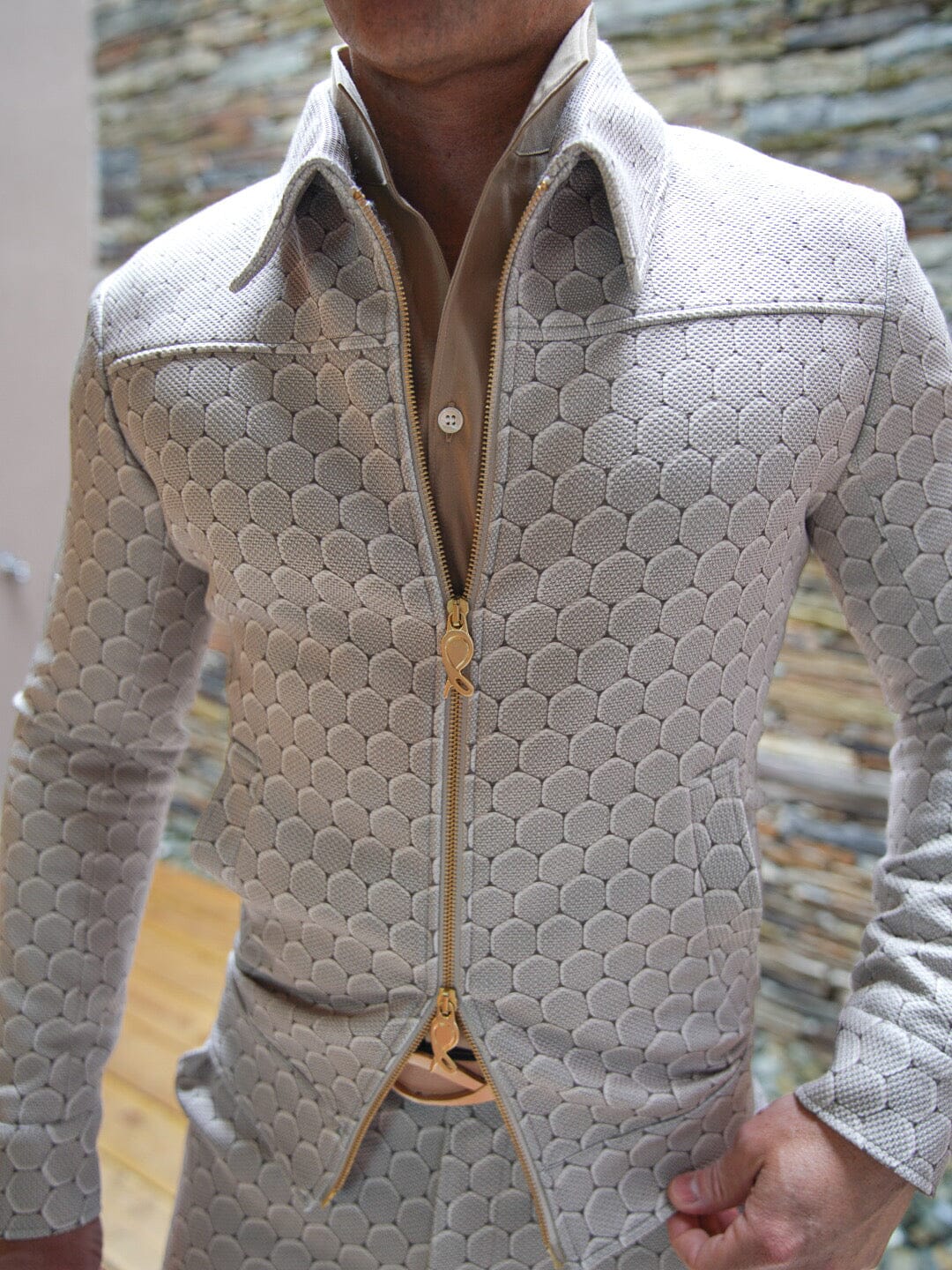 Taupe Honeycomb Luxury Two Way Performance Bomber Jacket