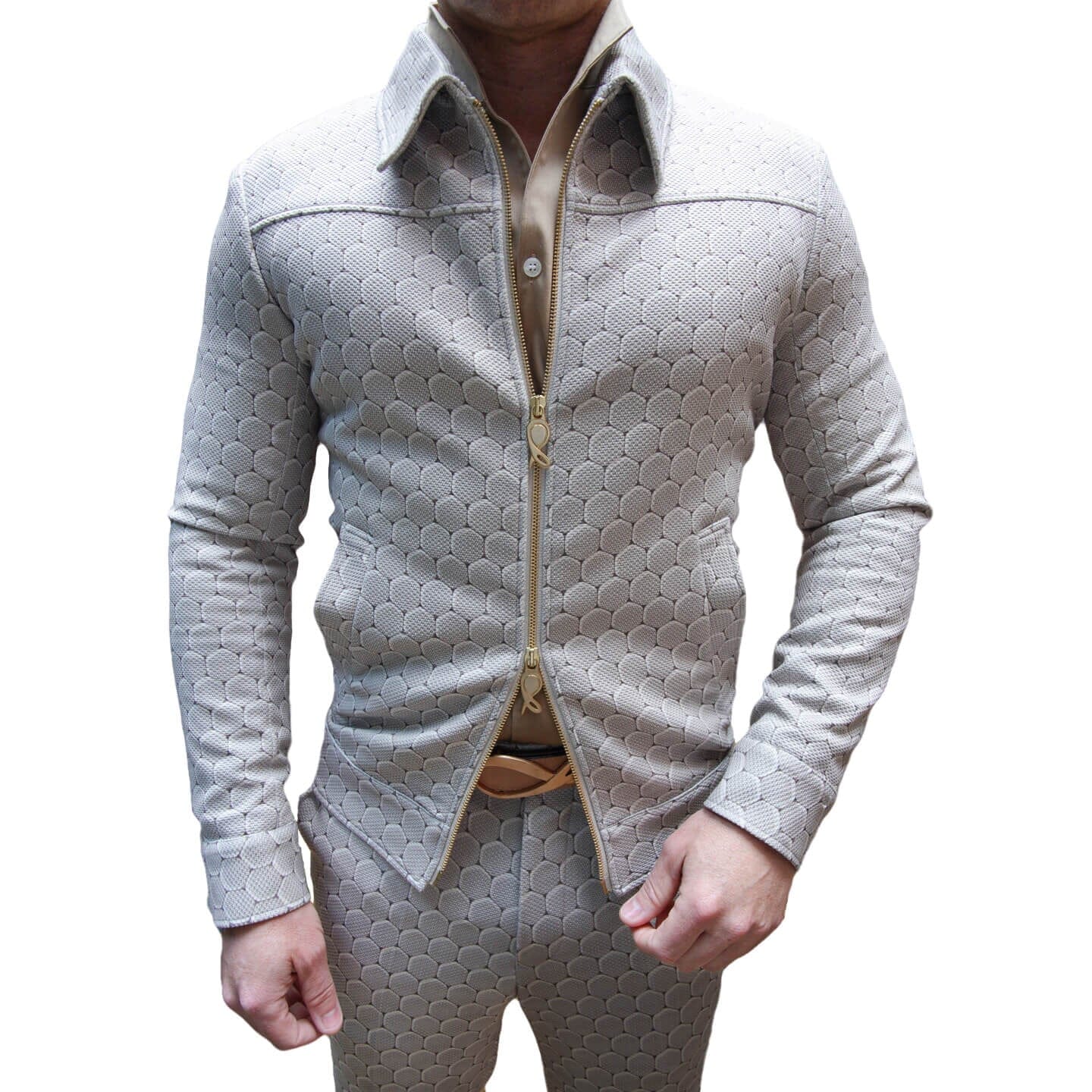 Taupe Honeycomb Luxury Two Way Performance Bomber Jacket