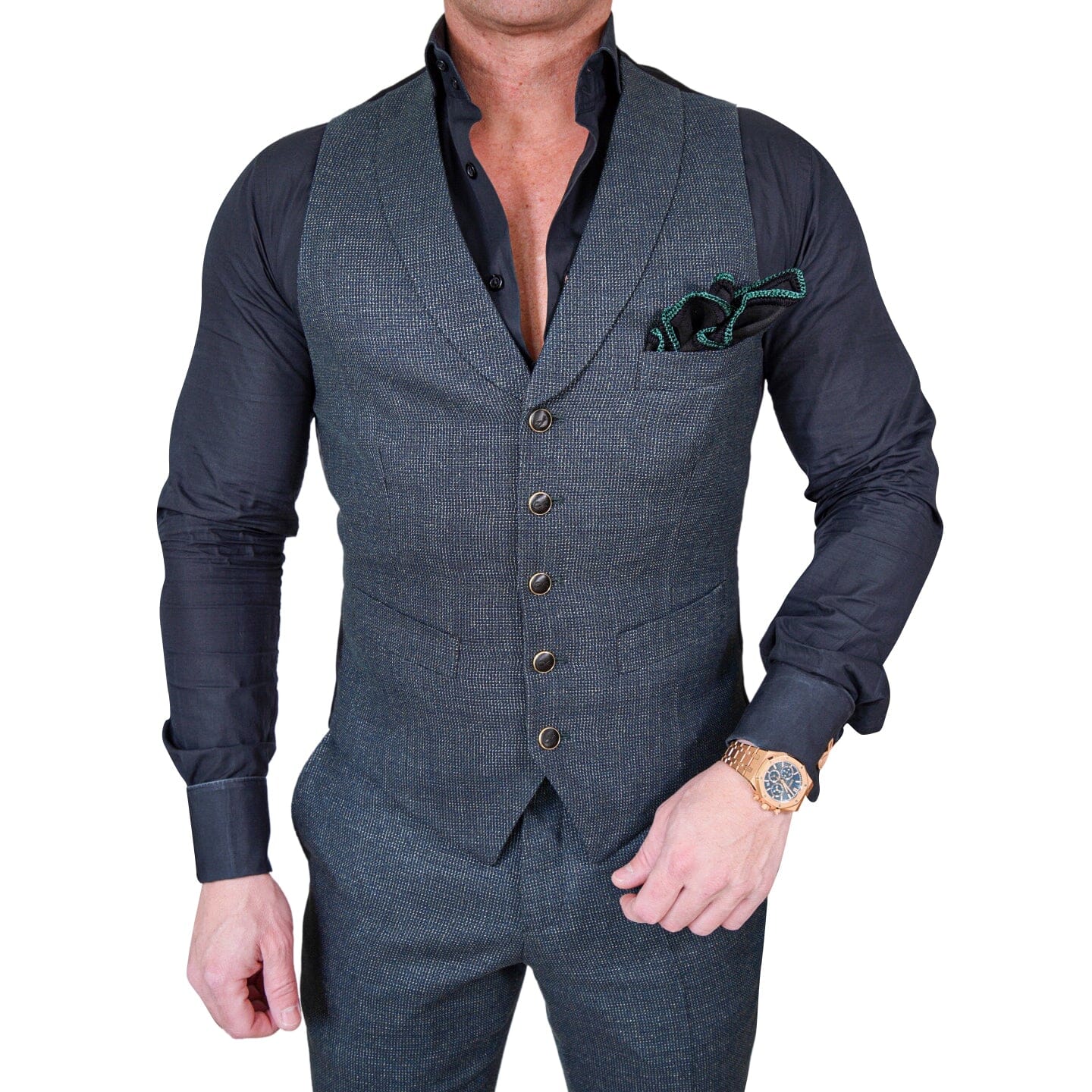 Midnight Jade Tweed Ciottoli Waistcoat