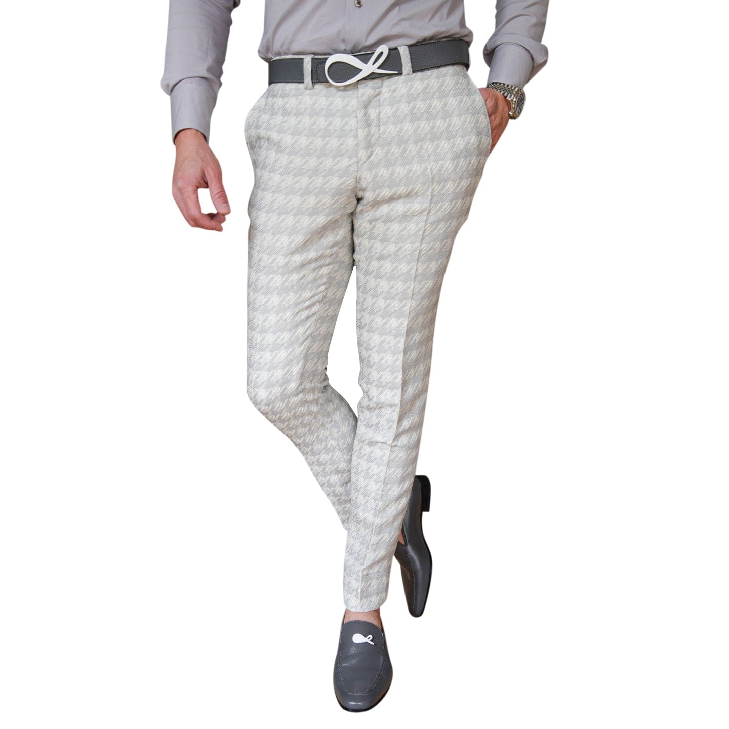 Oyster Grigio Houndstooth Trousers