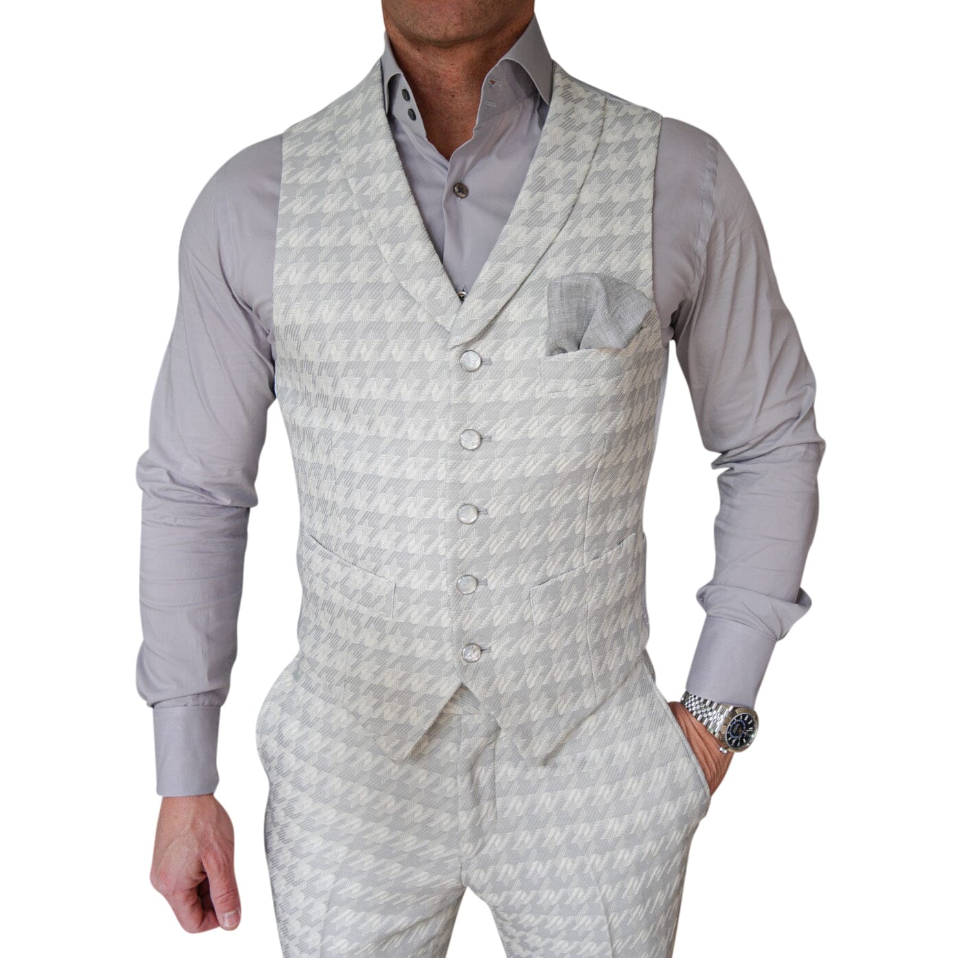 Oyster Grigio Houndstooth Ciottoli Waistcoat