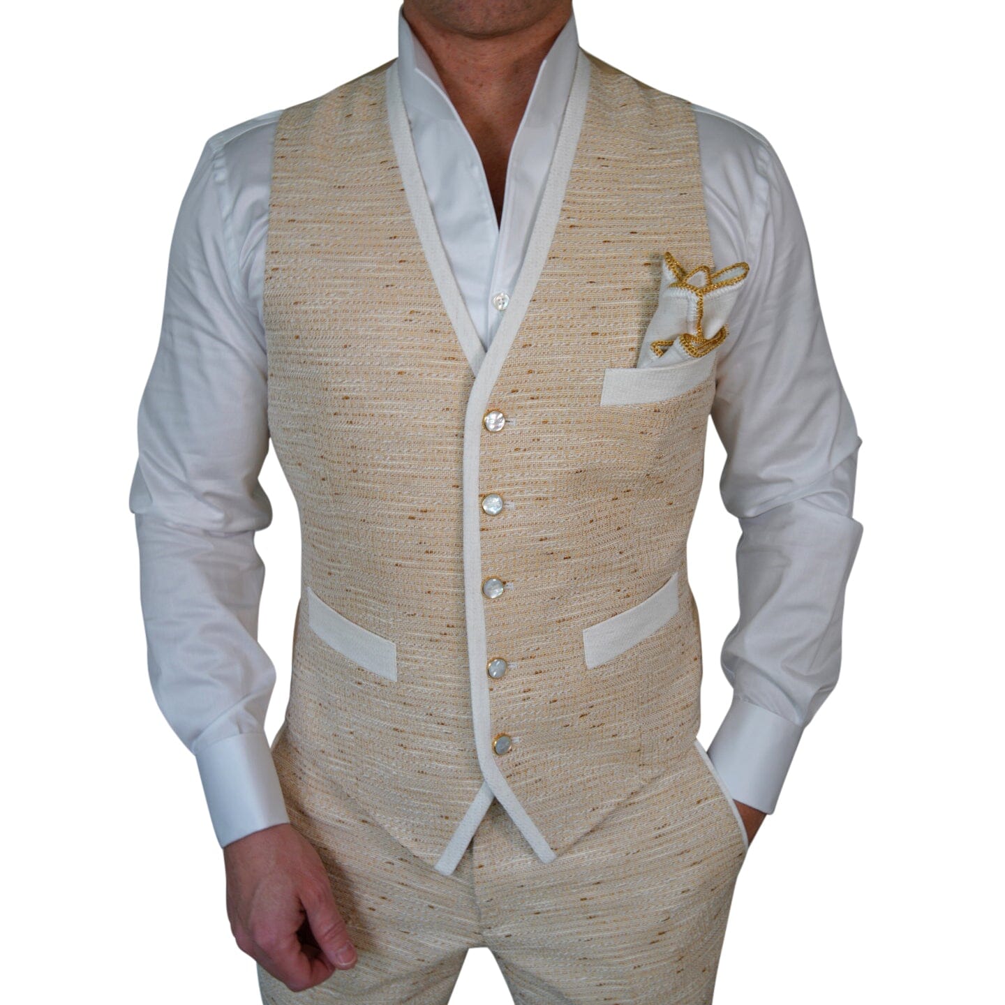 Golden Fieno Tweed Ciottoli Waistcoat