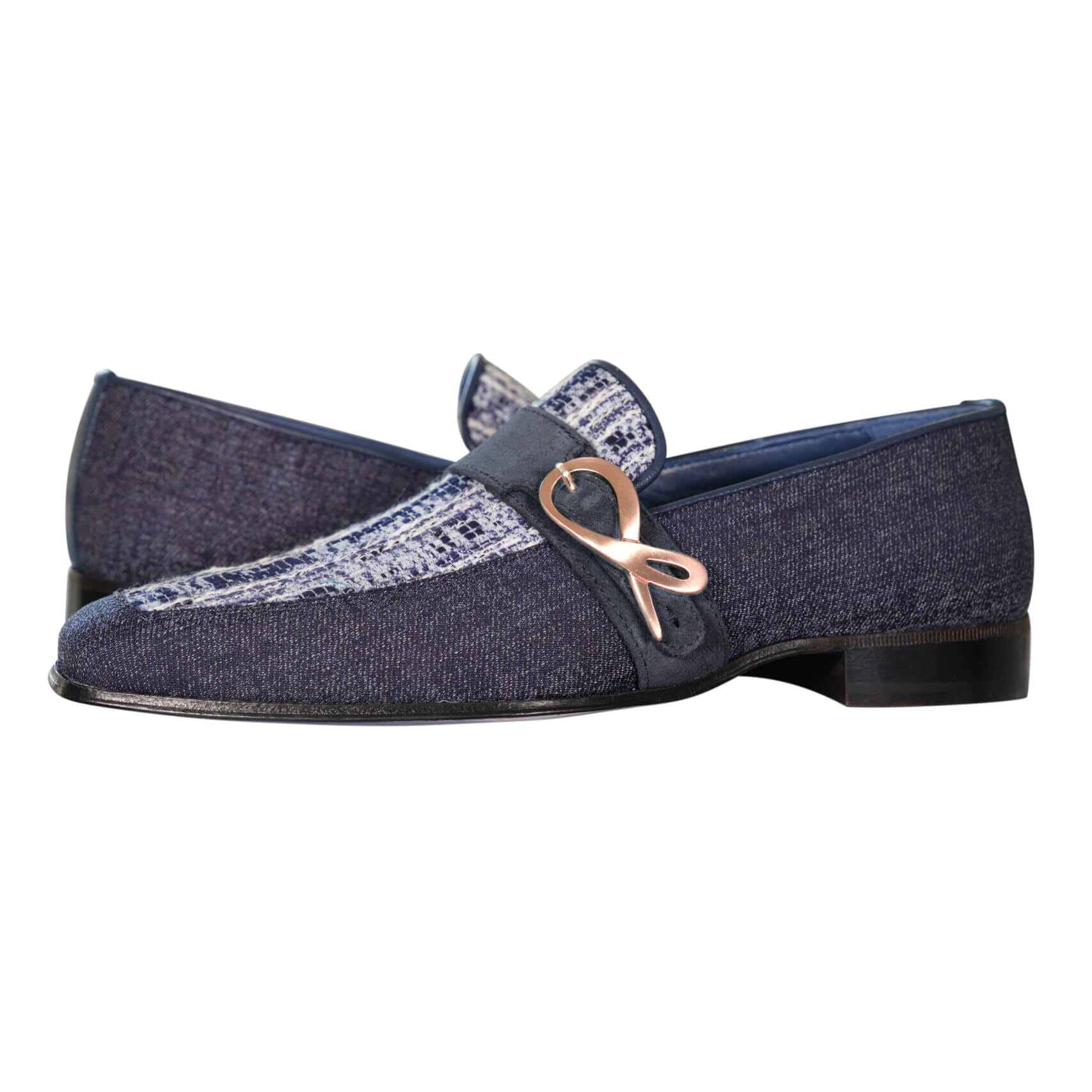 Vintage Denim Tweed Rose Gold Monk Loafer