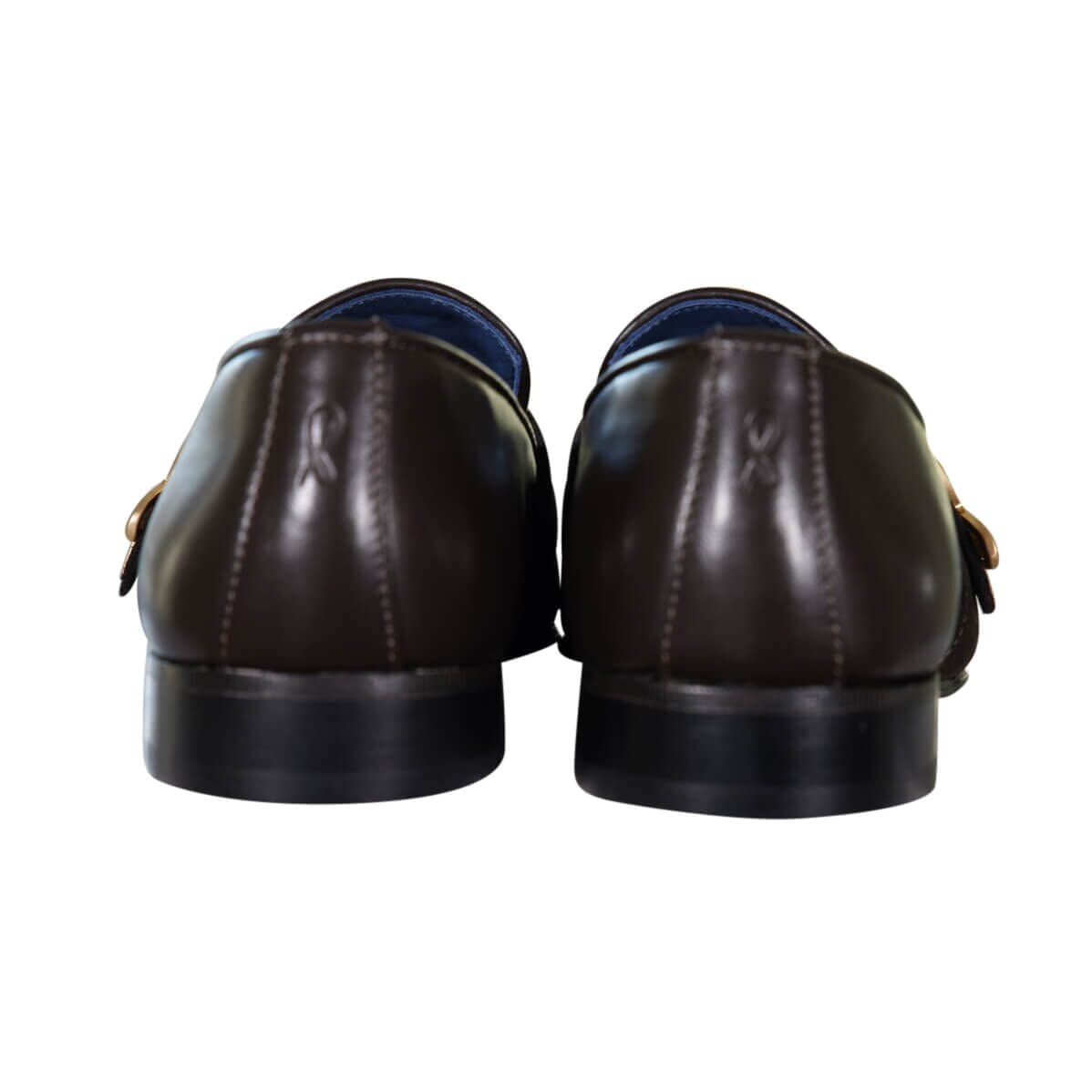 Chocolate Damascata Monk Loafers With Yellow Gold Buckle