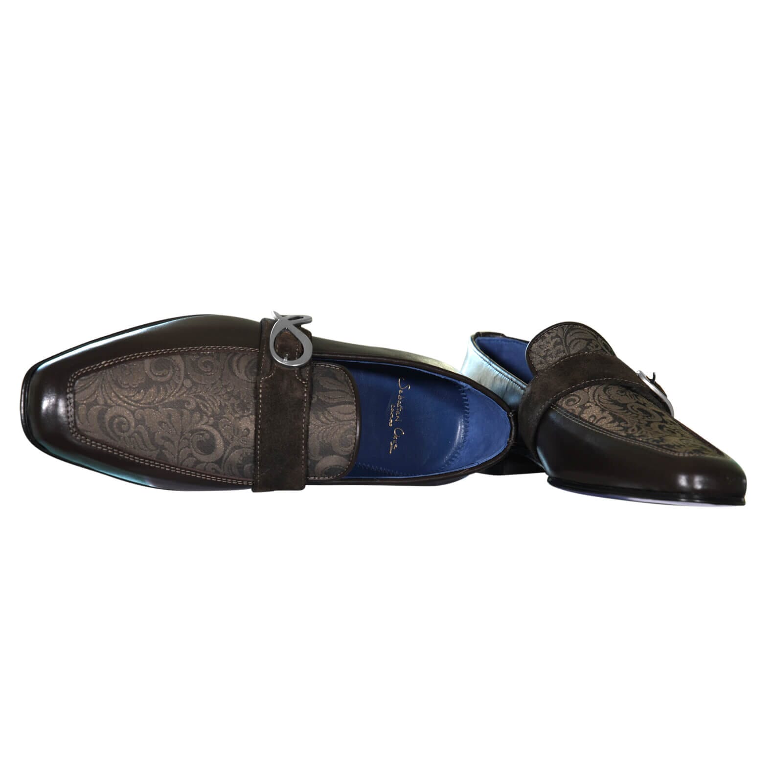 Chocolate Damascata Monk Loafers With Silver Buckle