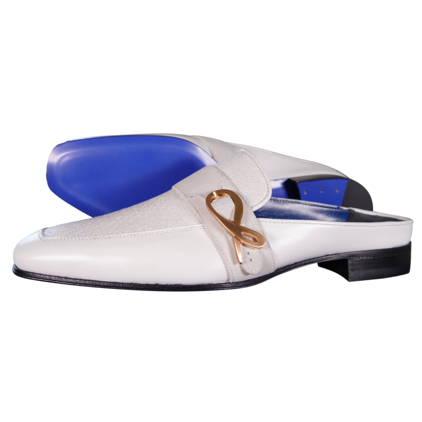 White Diamante With Rose Gold Hardware Leather Slippers