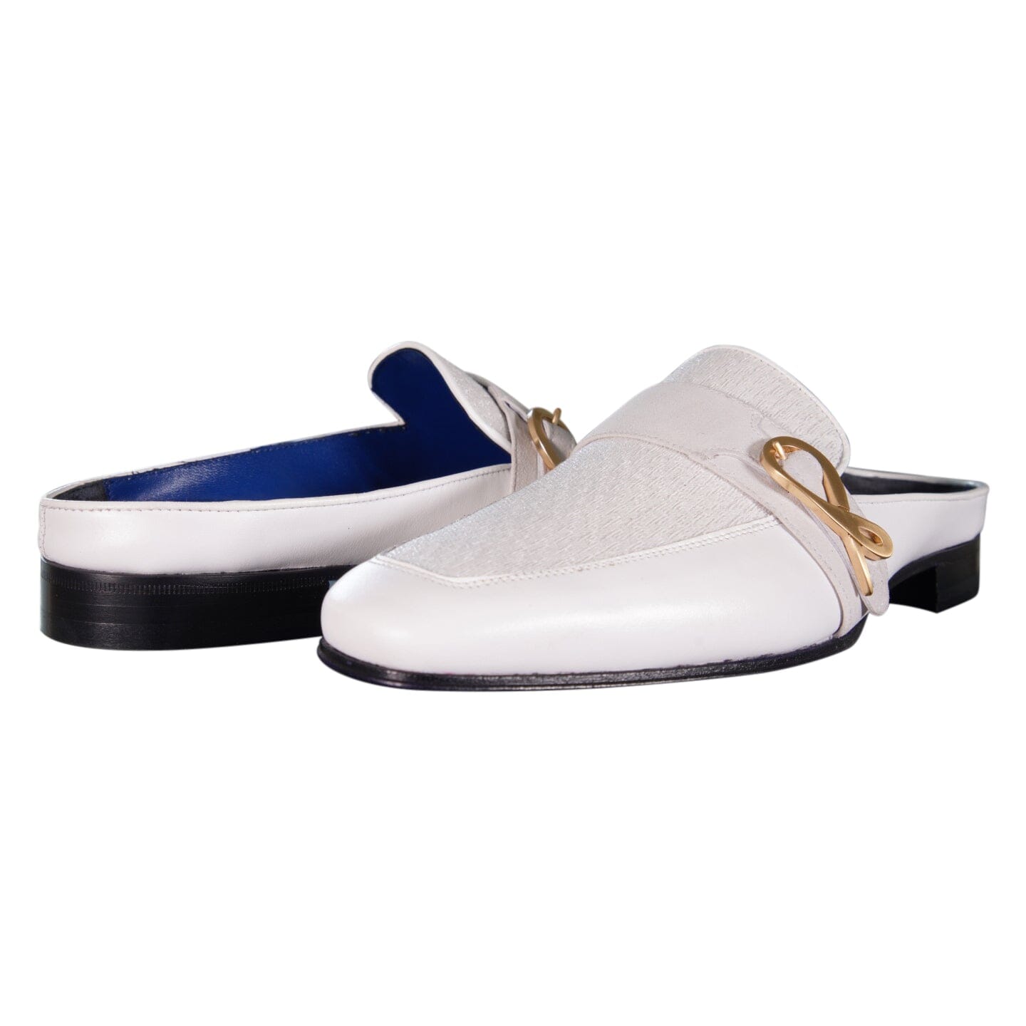 White Diamante With Yellow Gold Hardware Leather Slippers