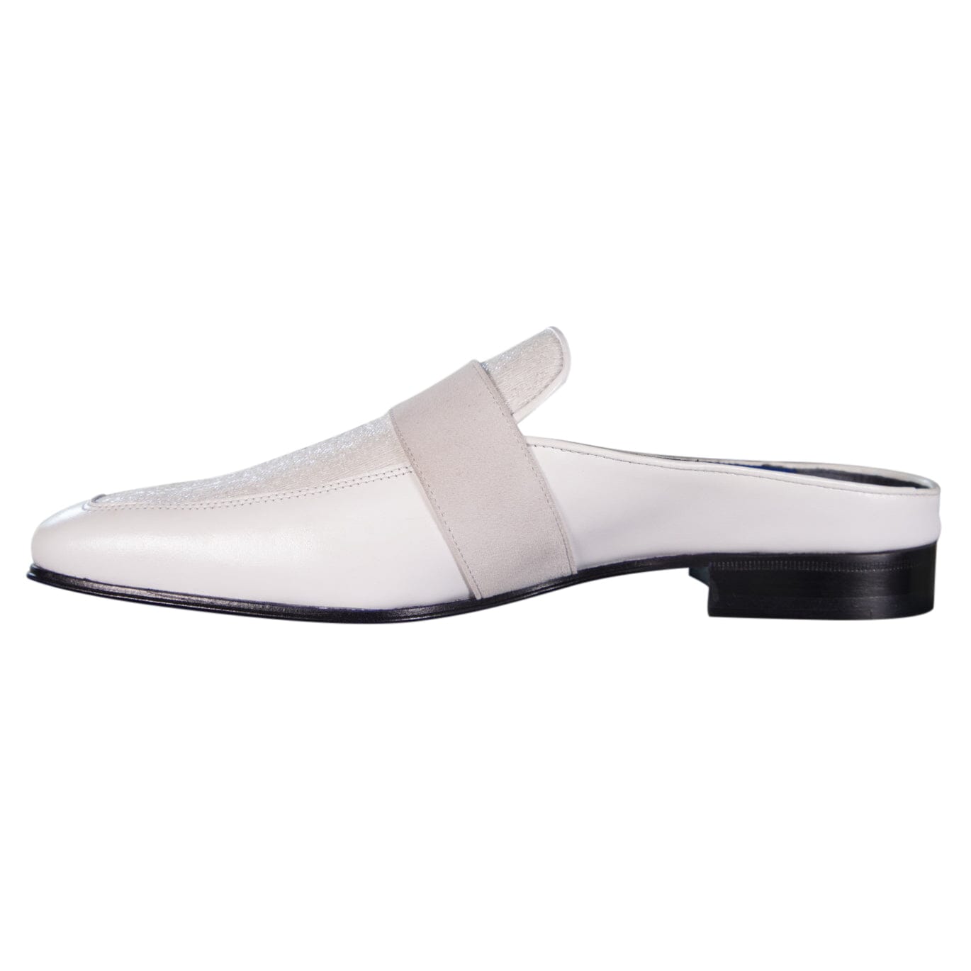 White Diamante With Silver Hardware Leather Slippers
