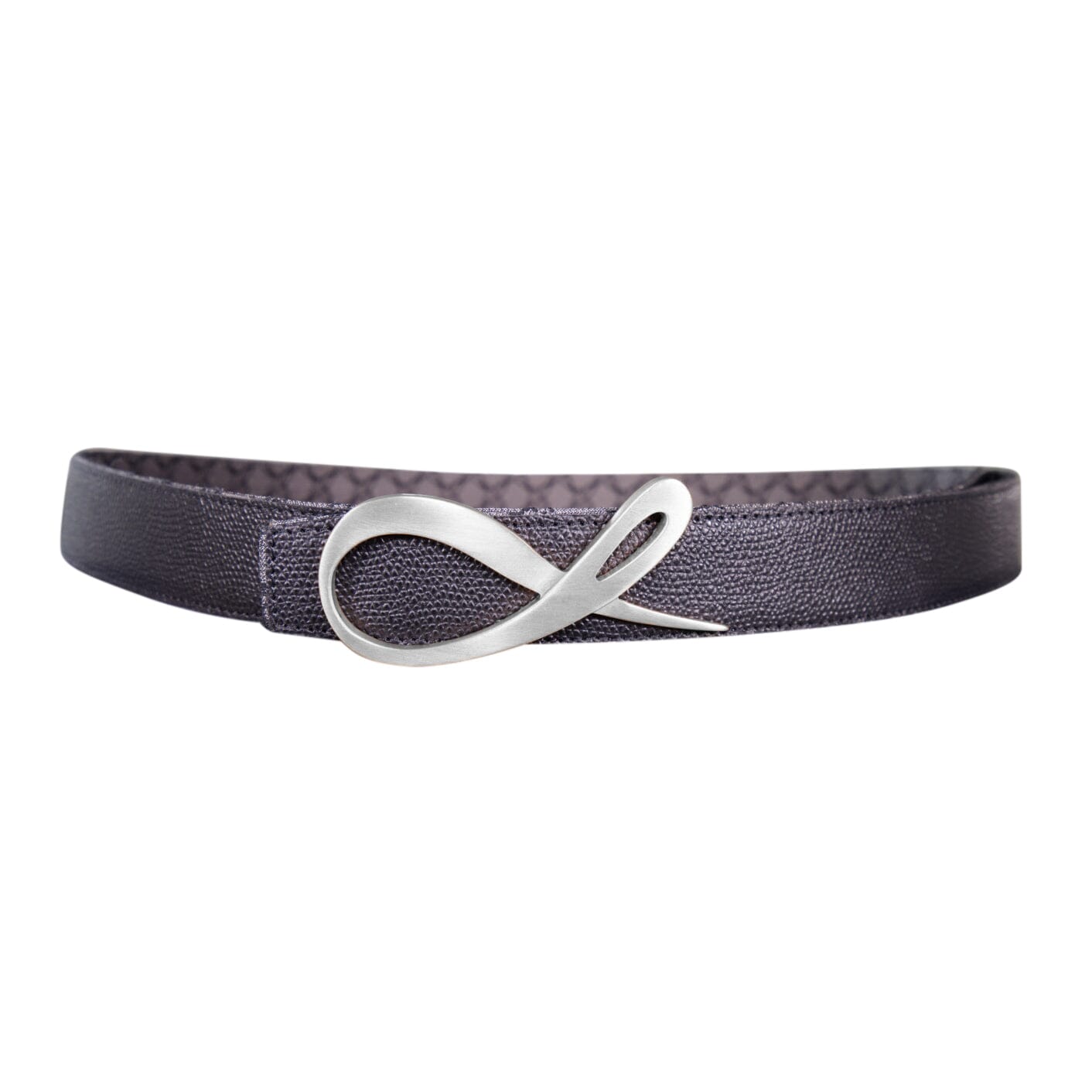 Charcoal Nero Logo Reversible Belt With Silver Signature Buckle